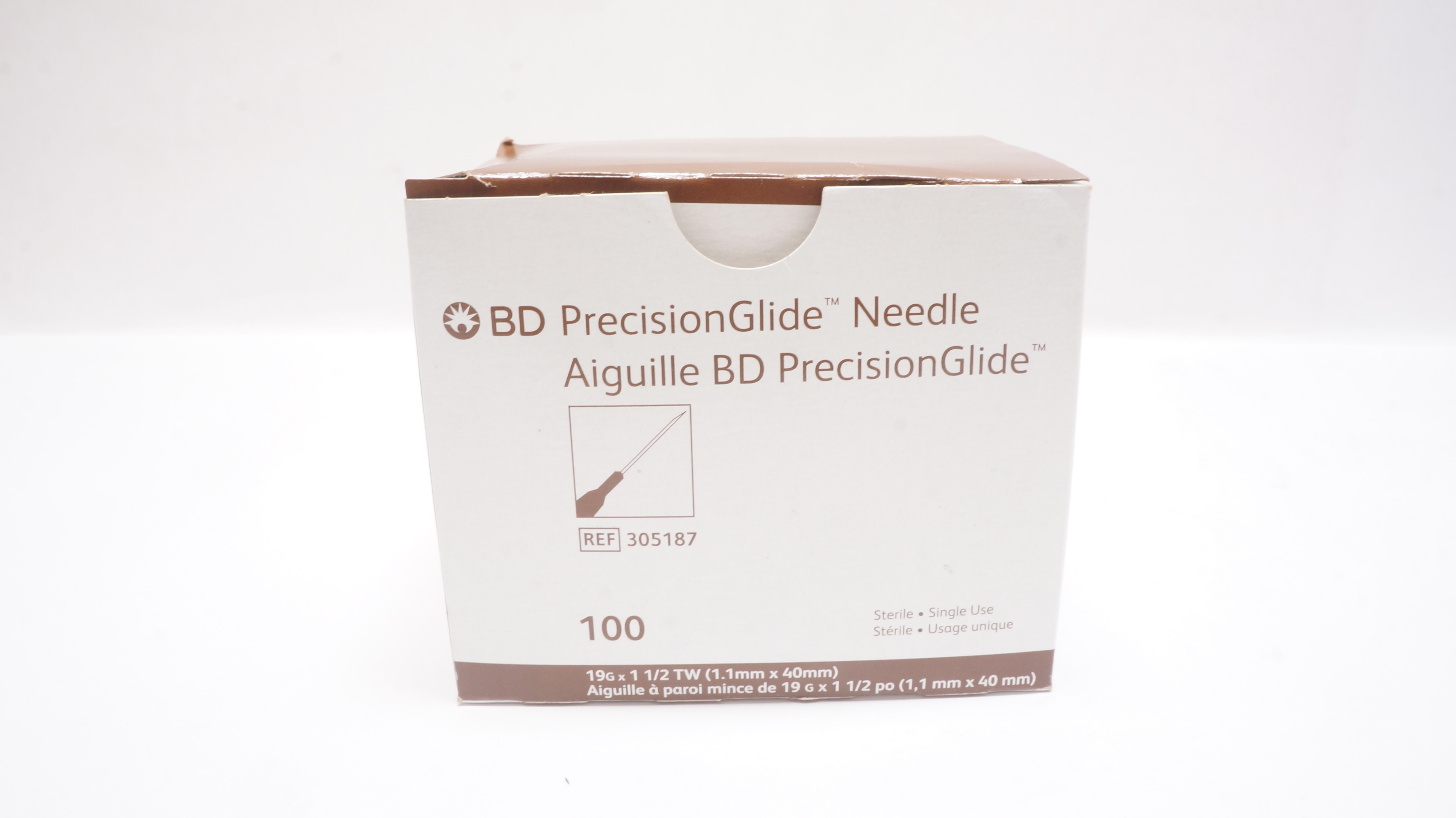 BD 305187 PrecisionGlide Ndle 19G x 1-1/2inch - Box of 100