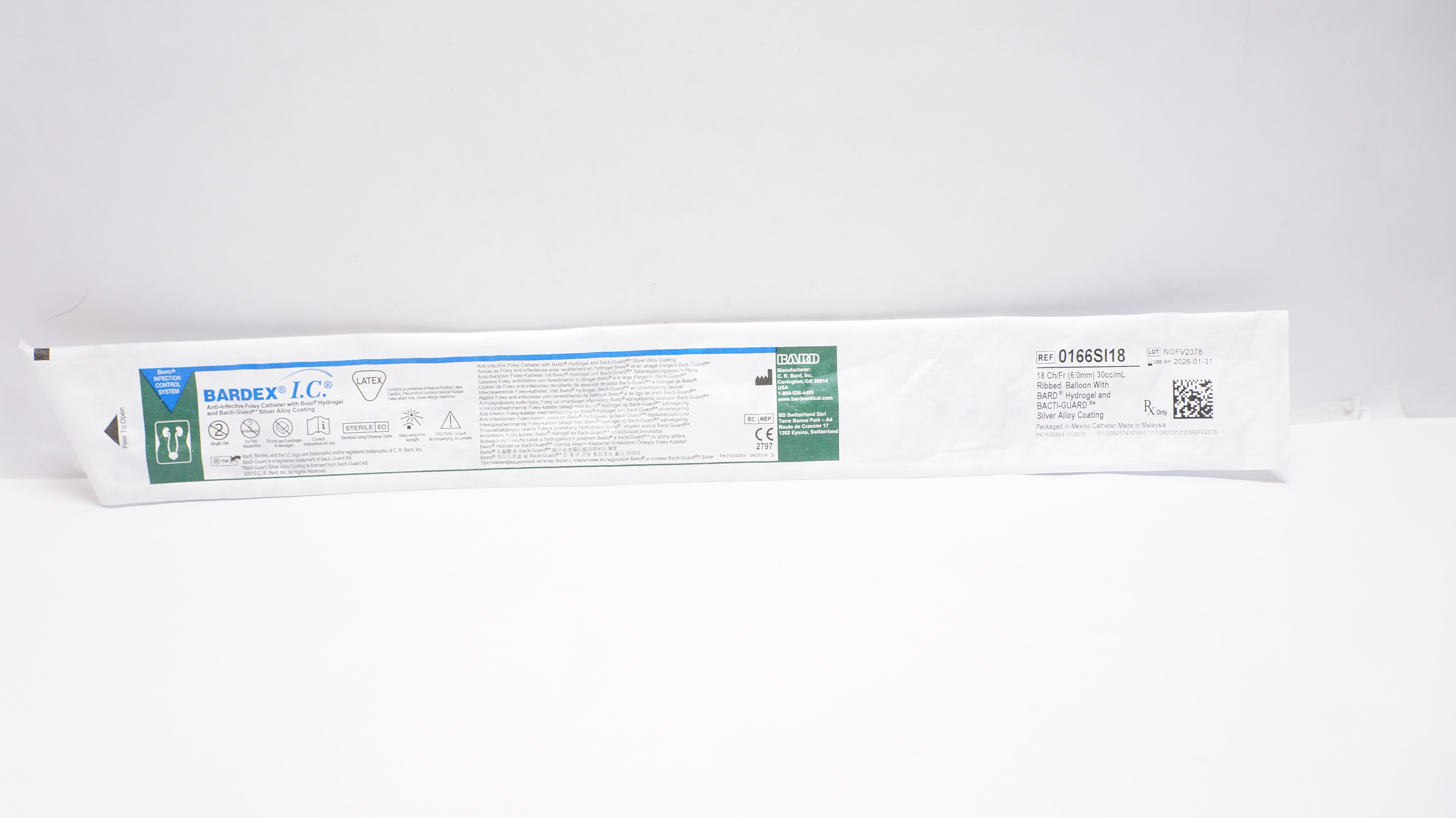 Bard 0166SI18 Bardex I.C. Anti-Infective Foley Cath. 18 Ch/Fr 30 cc/mL Balloon