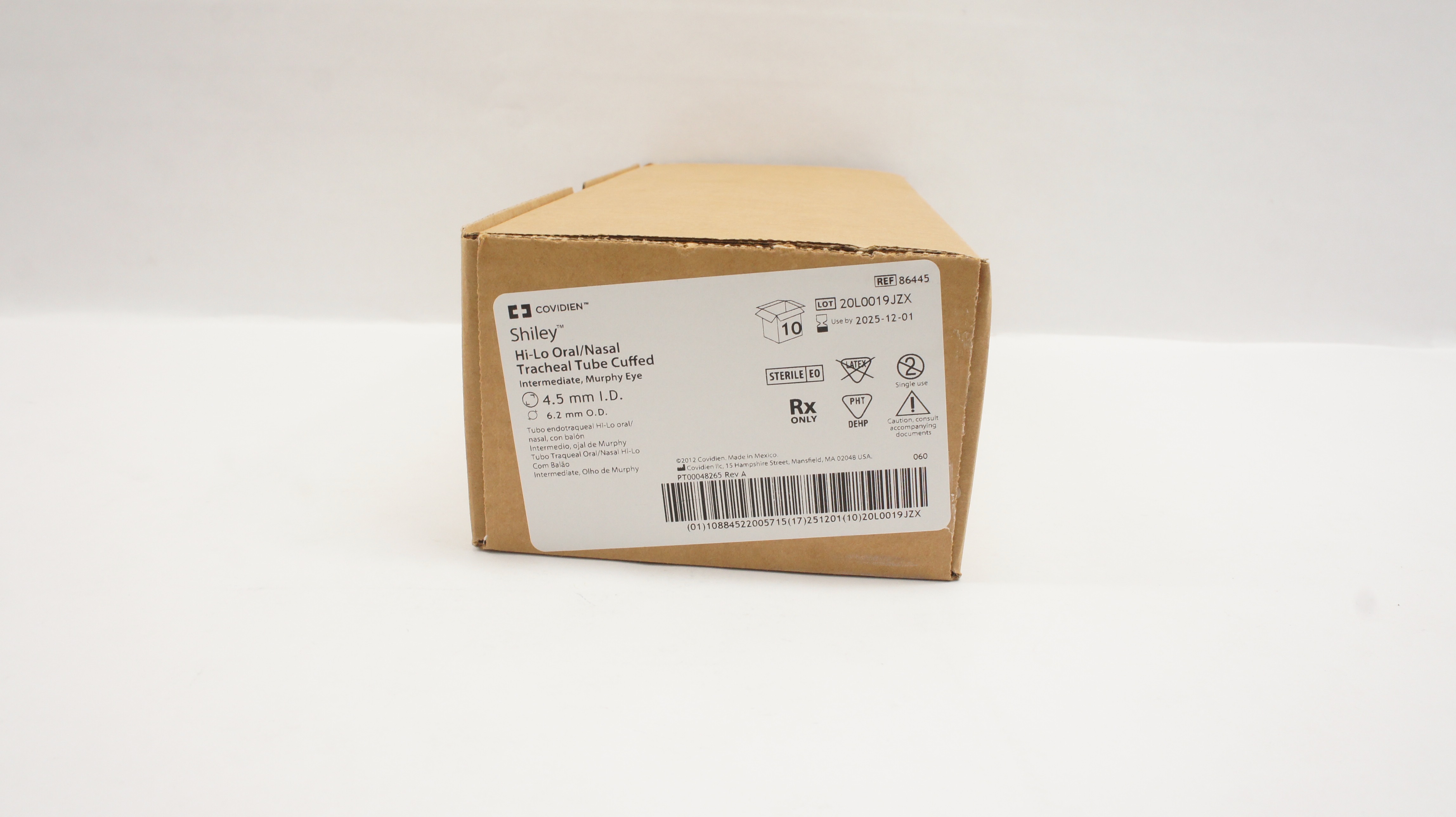 Covidien 86445 Shiley Hi-Lo Oral/Nasal Tracheal Tube Cuffled 4.5x6.2mm-Case of10