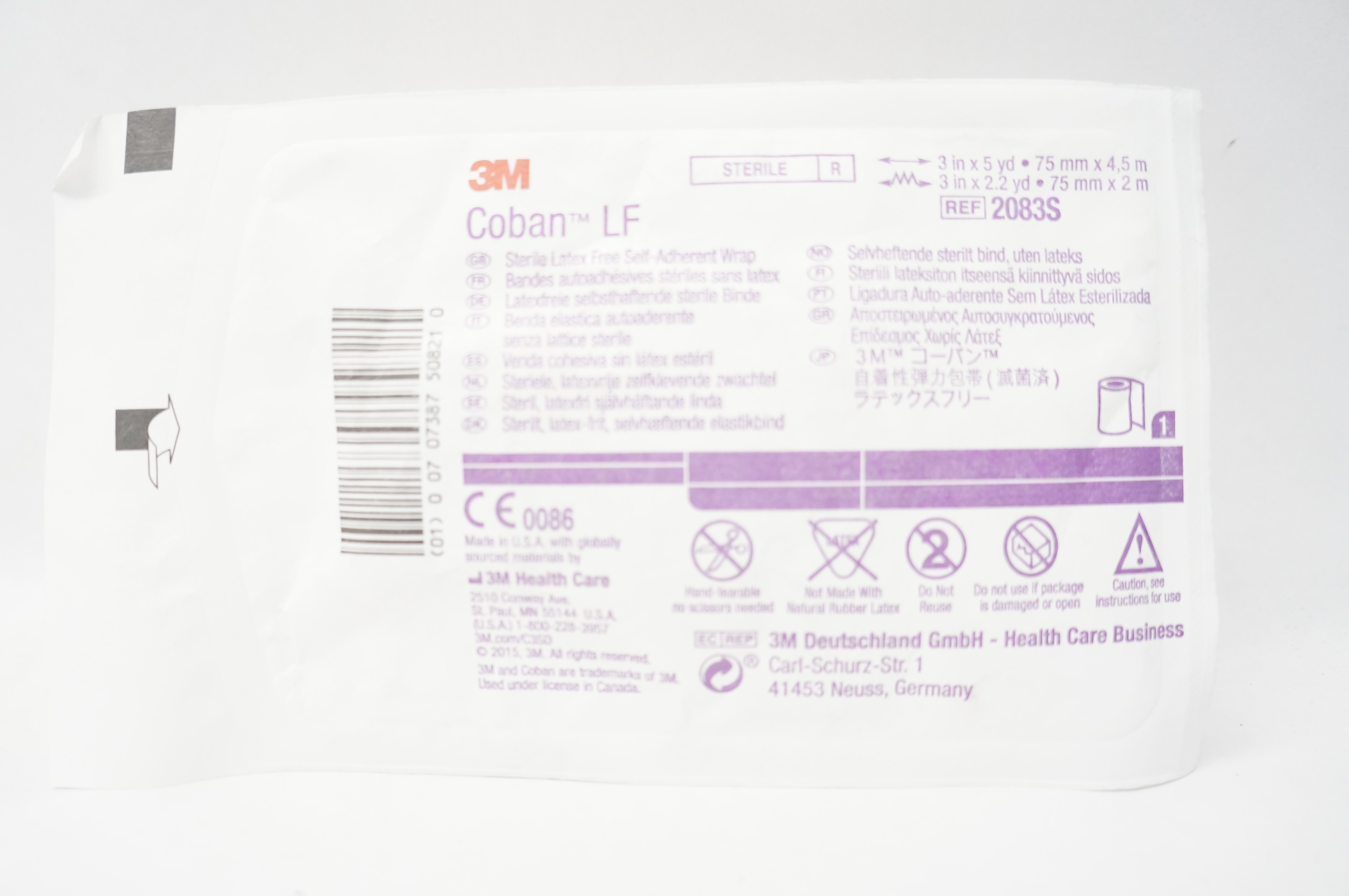 3M 2083S Coban LF Latex Free Self-Adherent Wrap 3inch x 5yd., 3inch x 2.2yd.
