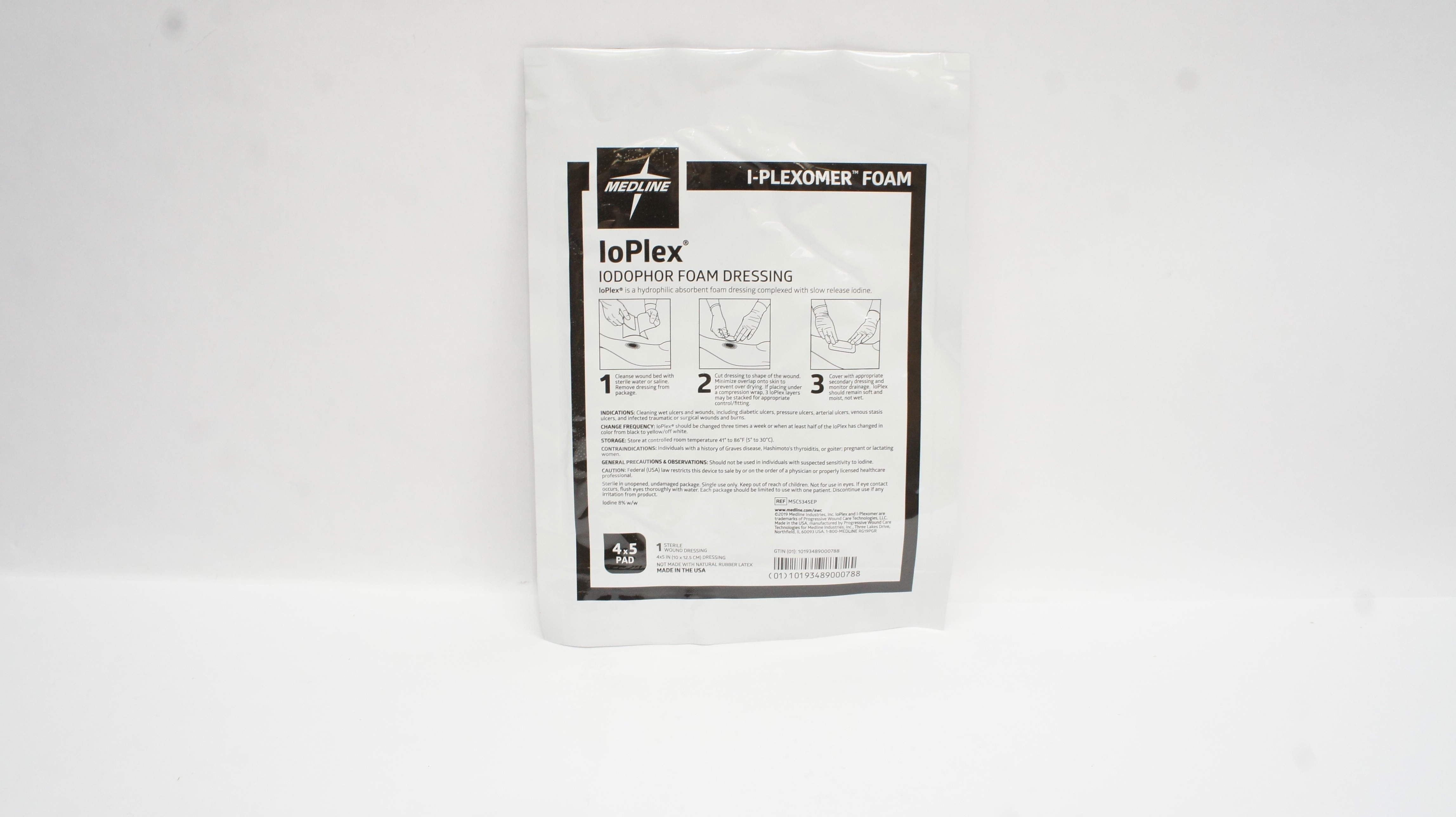Medline MSC5345EP Io Plex Iodophor Foam Dressing 4inch x 5inch (x)