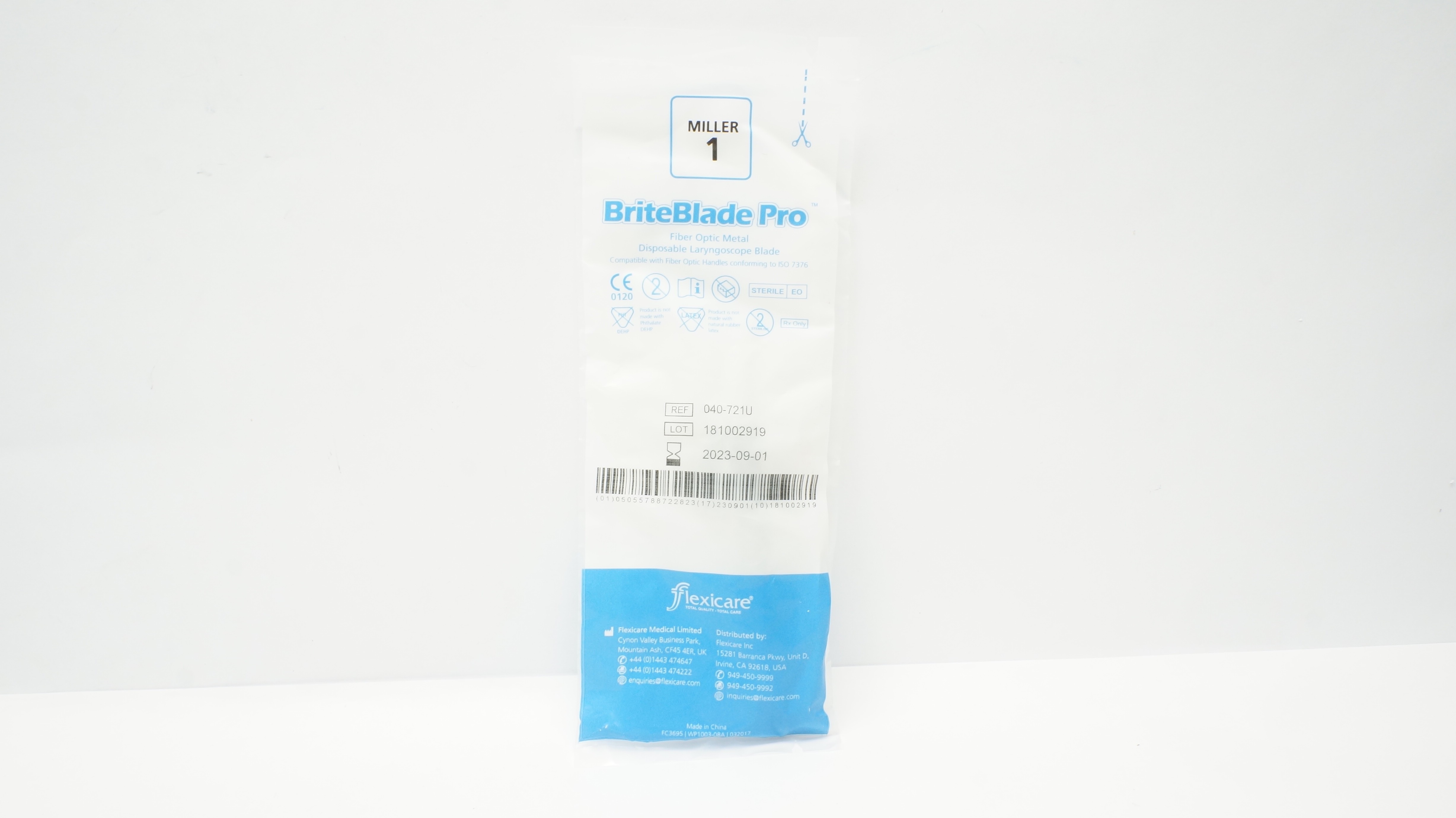 Flexicare 040-721U Brite Blade Pro Fiber Optic Laryngoscope Blade Miller 1 (x)