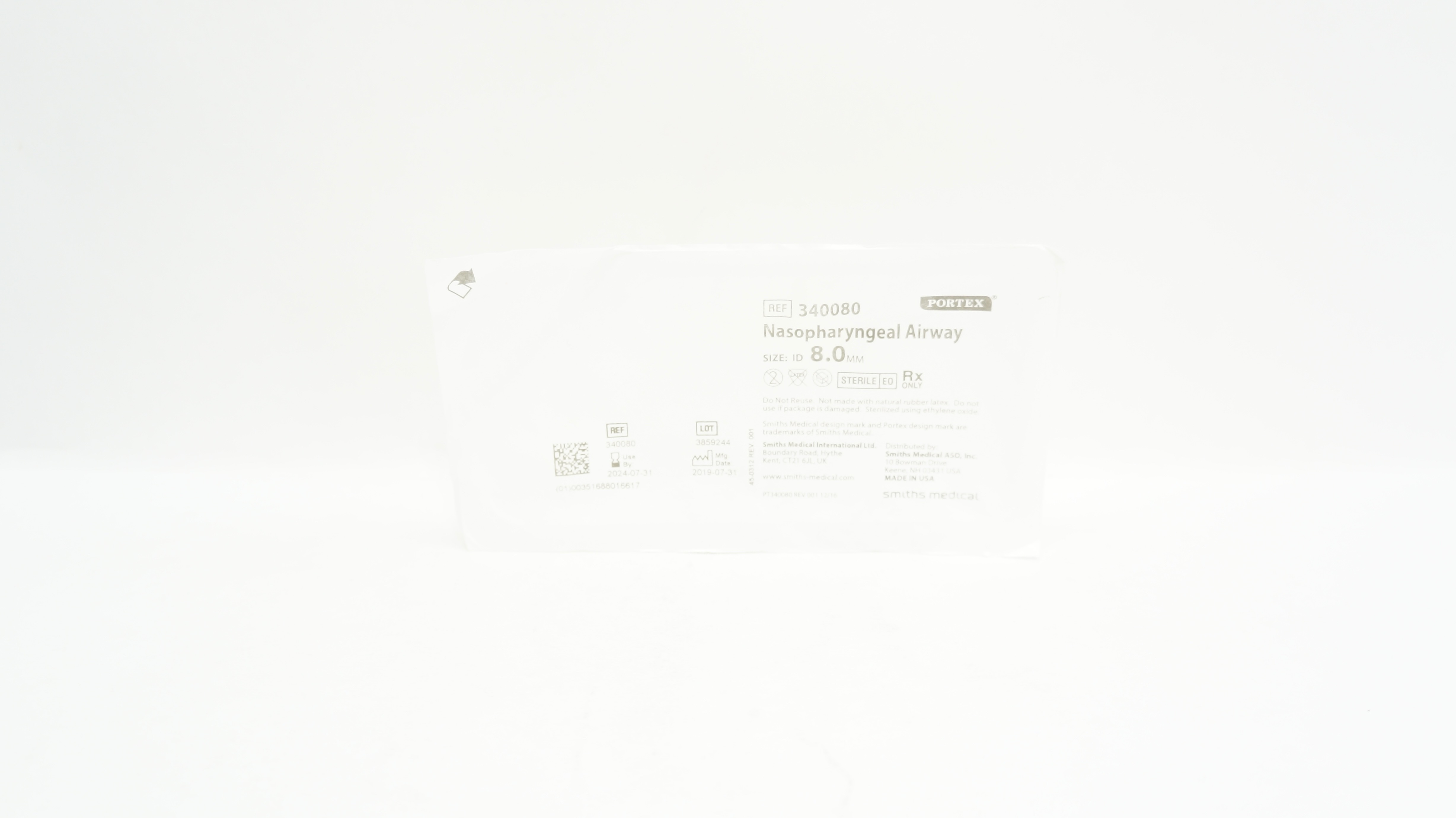 Smiths Medical 340080 Portex Nasopharyngeal Airway ID 8.0mm