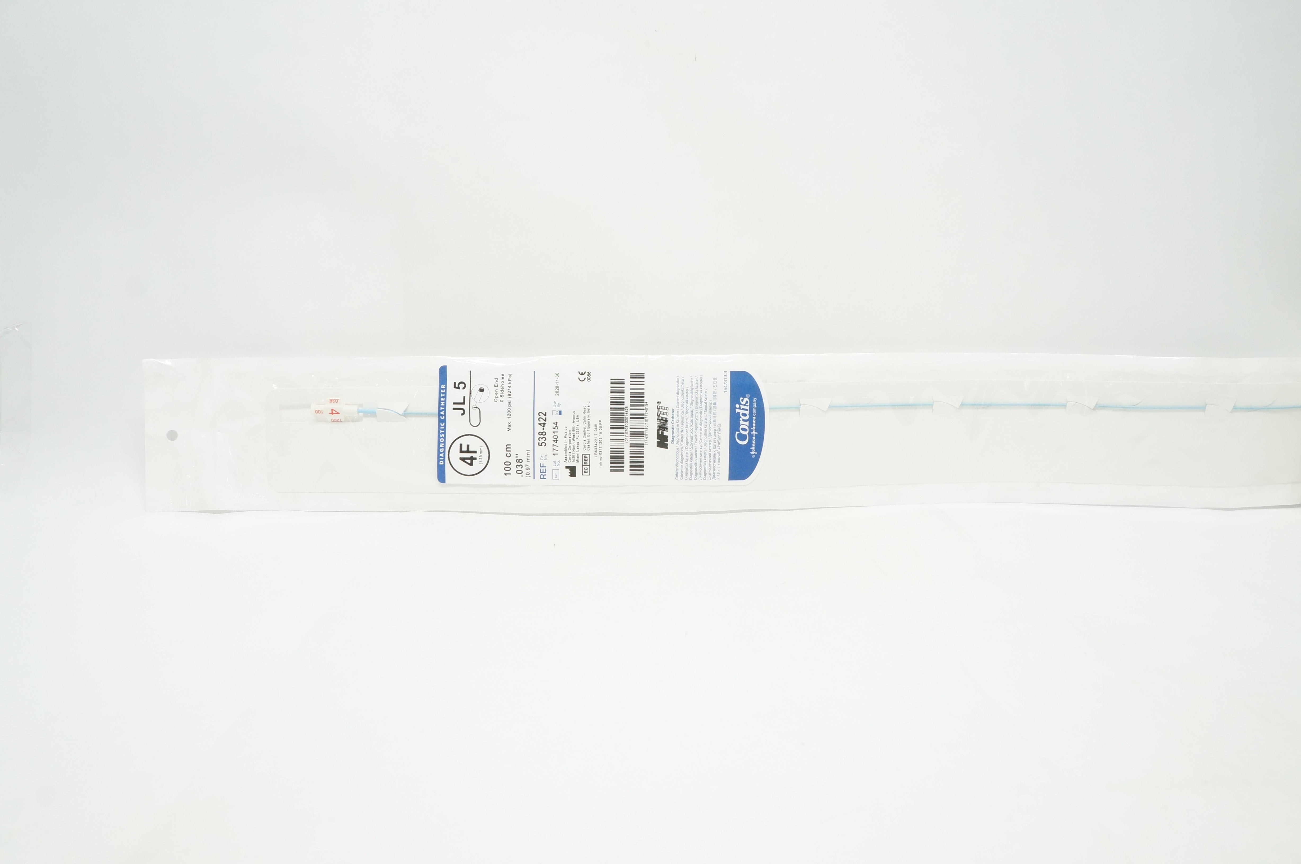 Cordis 538-422  Infinity JL 5 Diagnostic Cath. 4F x 0.38inch x 100cm (x)