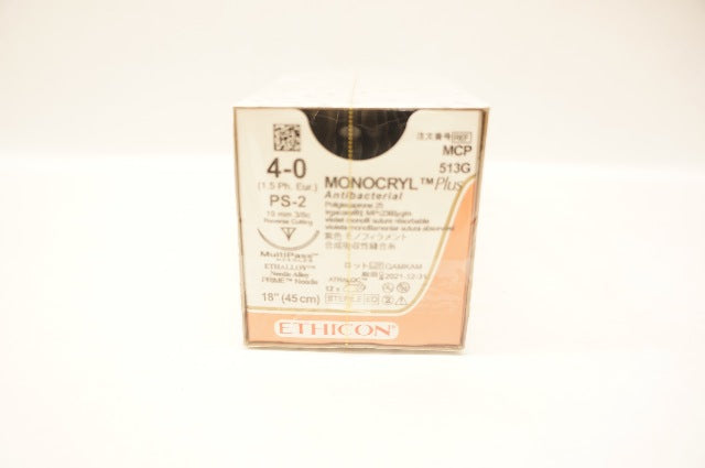 Ethicon MCP513G 4-0 Monocryl PS-2 19mm 3/8c Reverse Cutting 18inch (x)-Box of 12