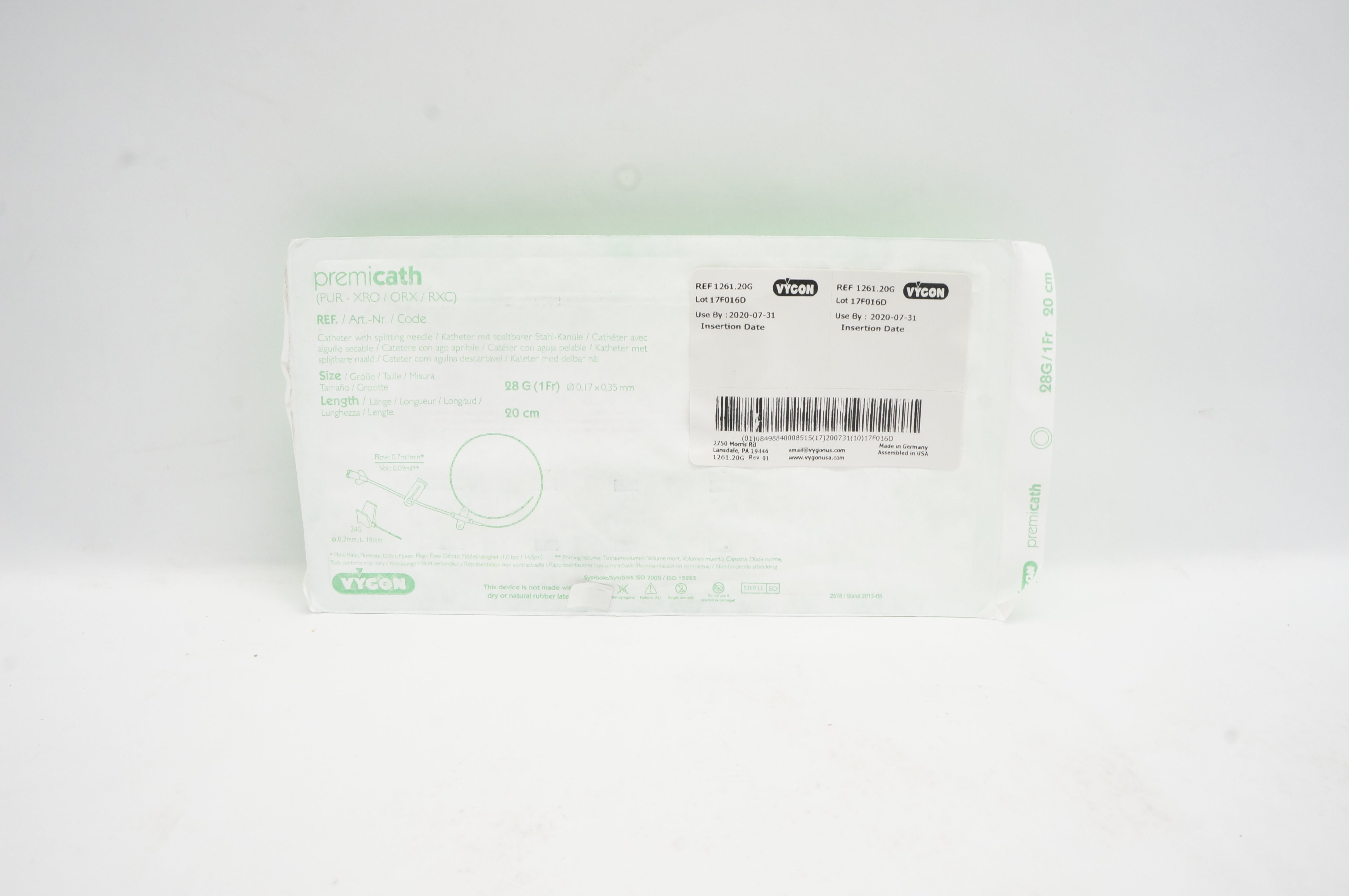 Vycon 1261.203G Premicath Cath. w/ Stylet nd Splitting Ndle. 1Fr x 20cm (x)