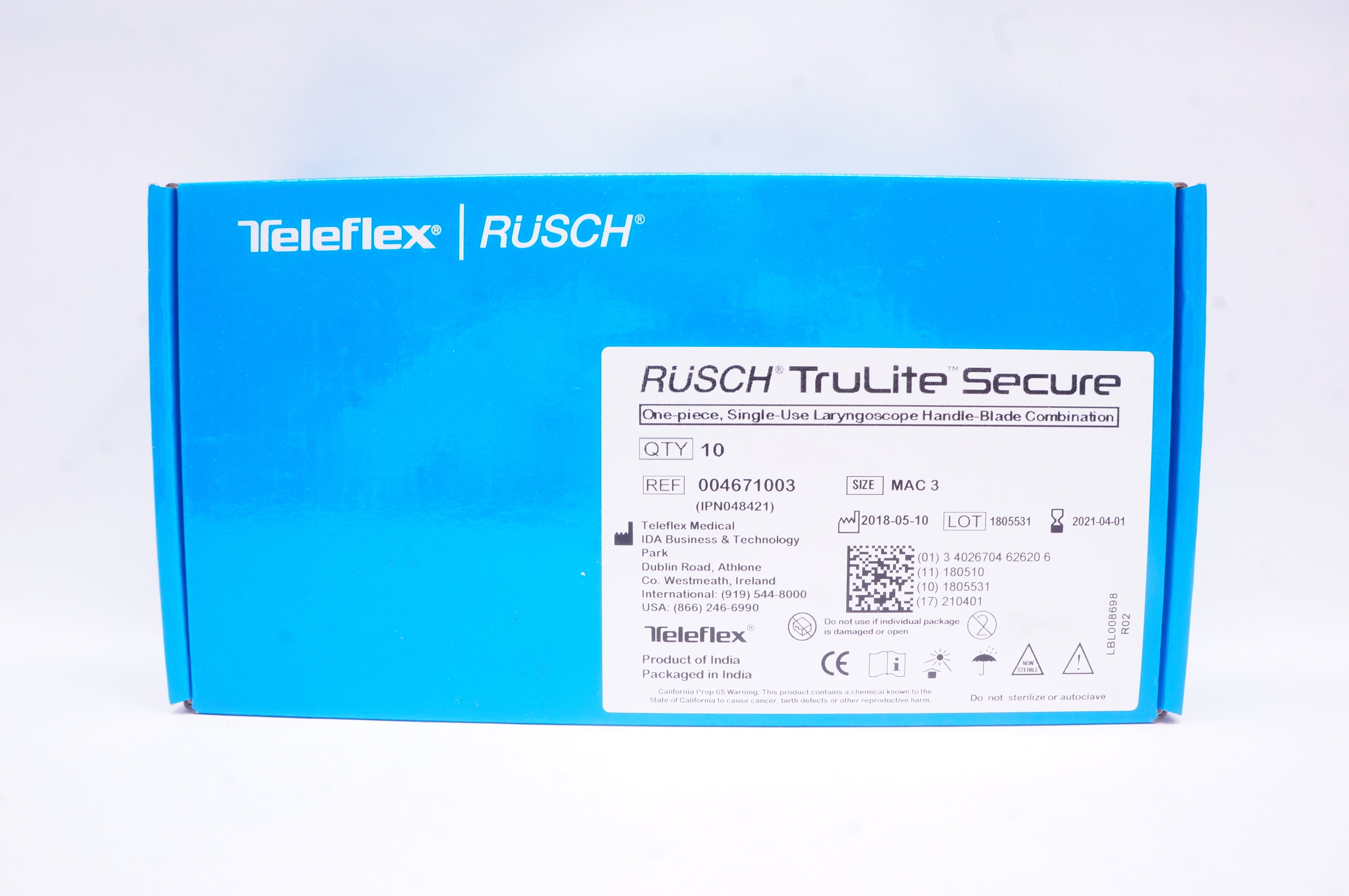 Teleflex 004671003 Laryngoscope Handle-Blade Combination MAC 3 - Box of 10