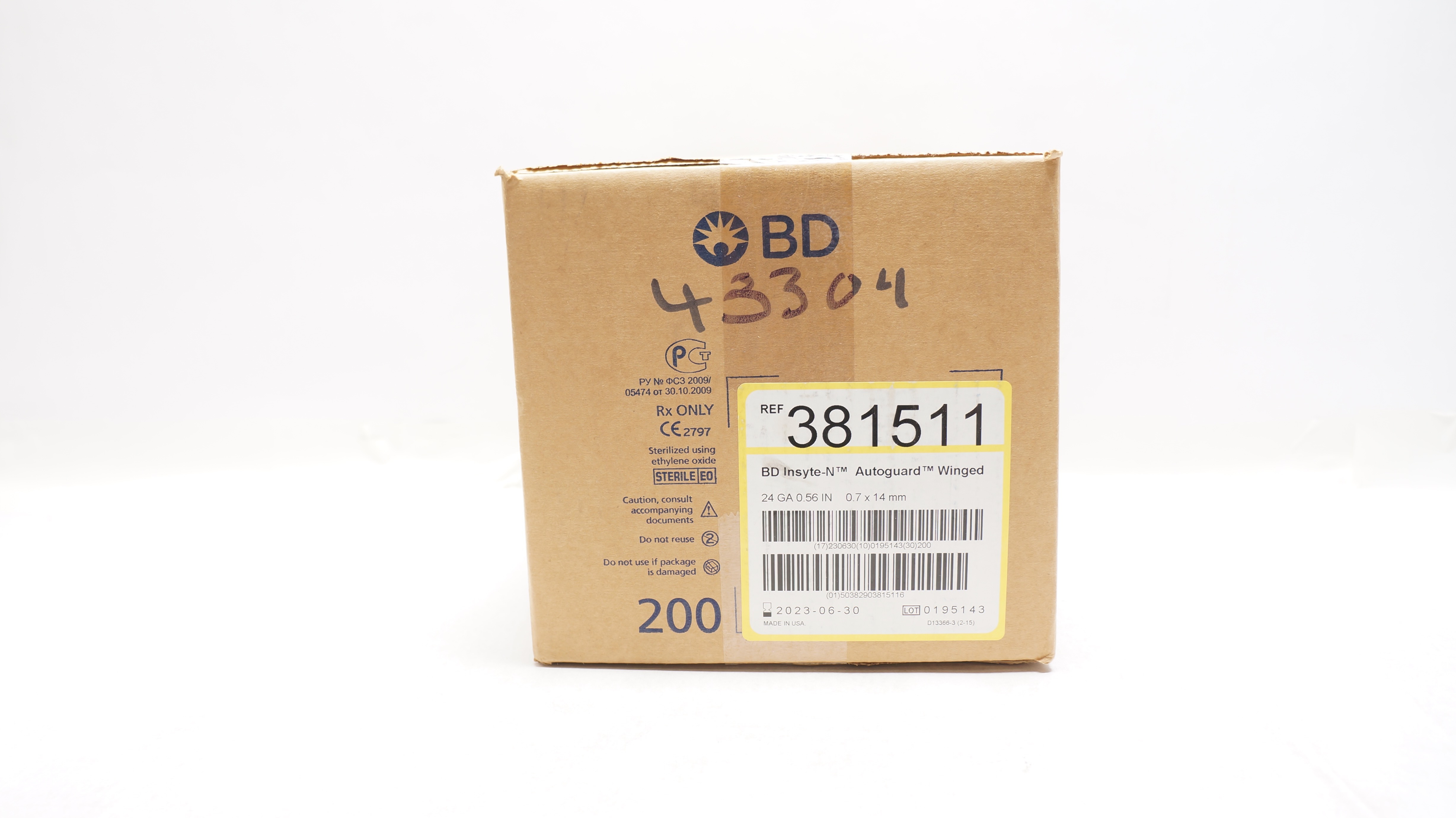 BD 381511 BD Insyte-N Autoguard Shielded I.V. Cath. 24Ga x 0.56in (x)-Box of 200