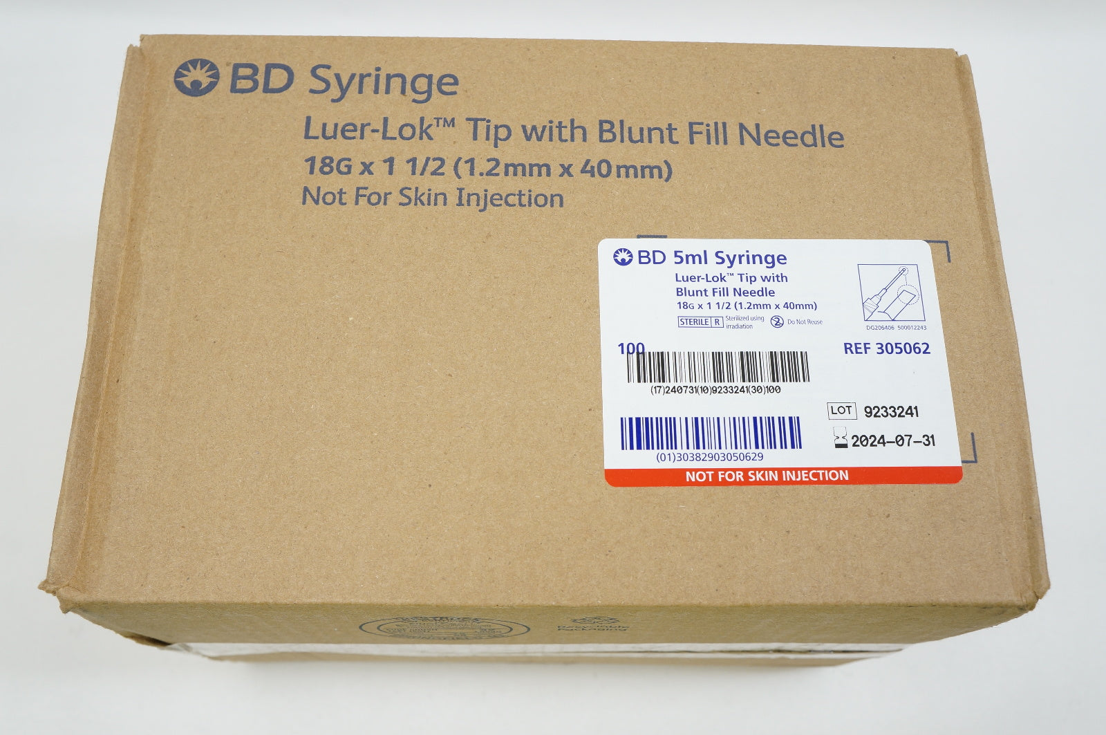 BD 305062 LuerLok Tip W/Blunt Fill Ndle 18G x 11/2in, Syringe 5ml