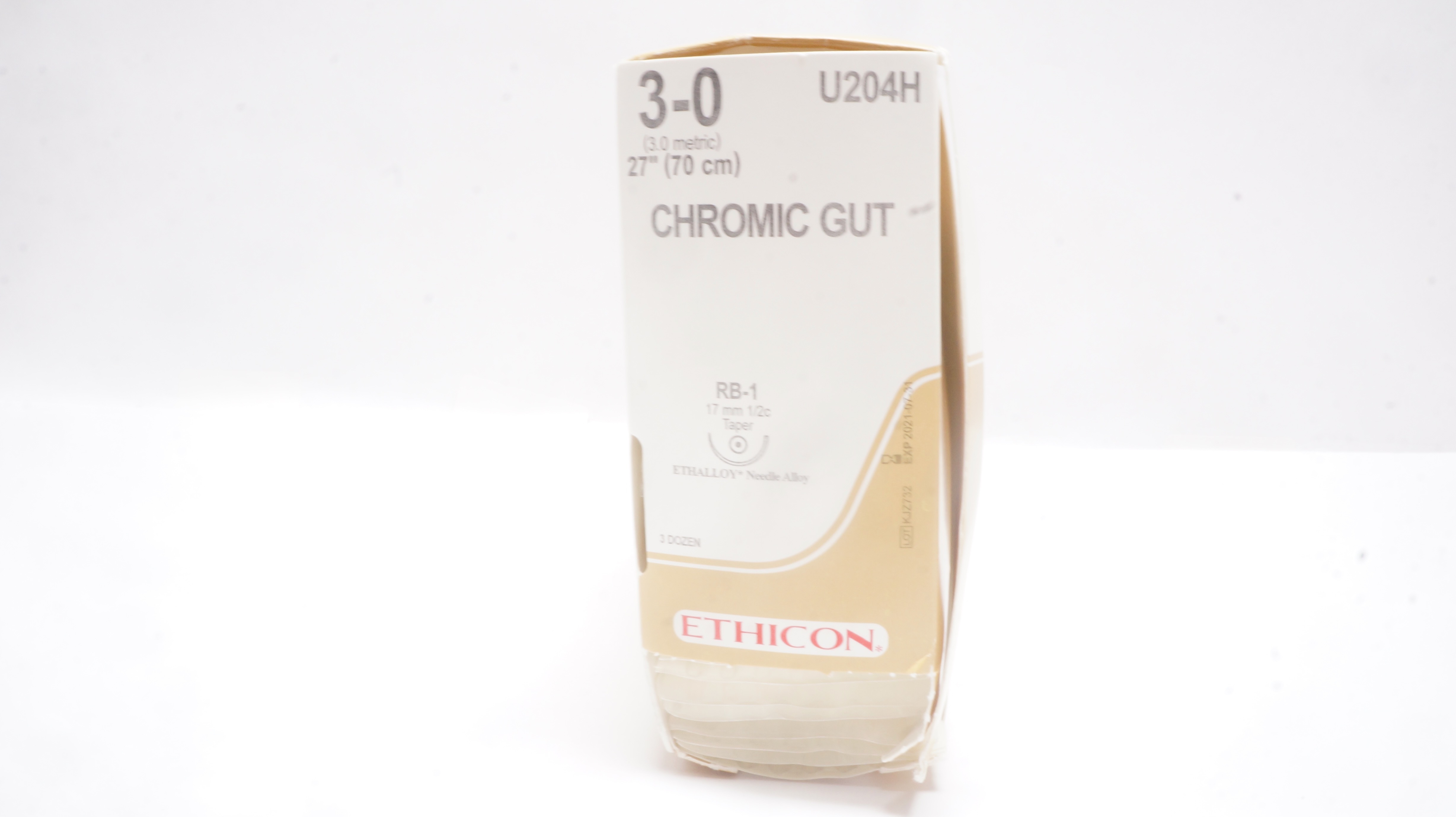 Ethicon U204H 3-0 Chromic Gut, RB-1, 17mm 1/2c Taper, 27inch - Box of 28  (x)