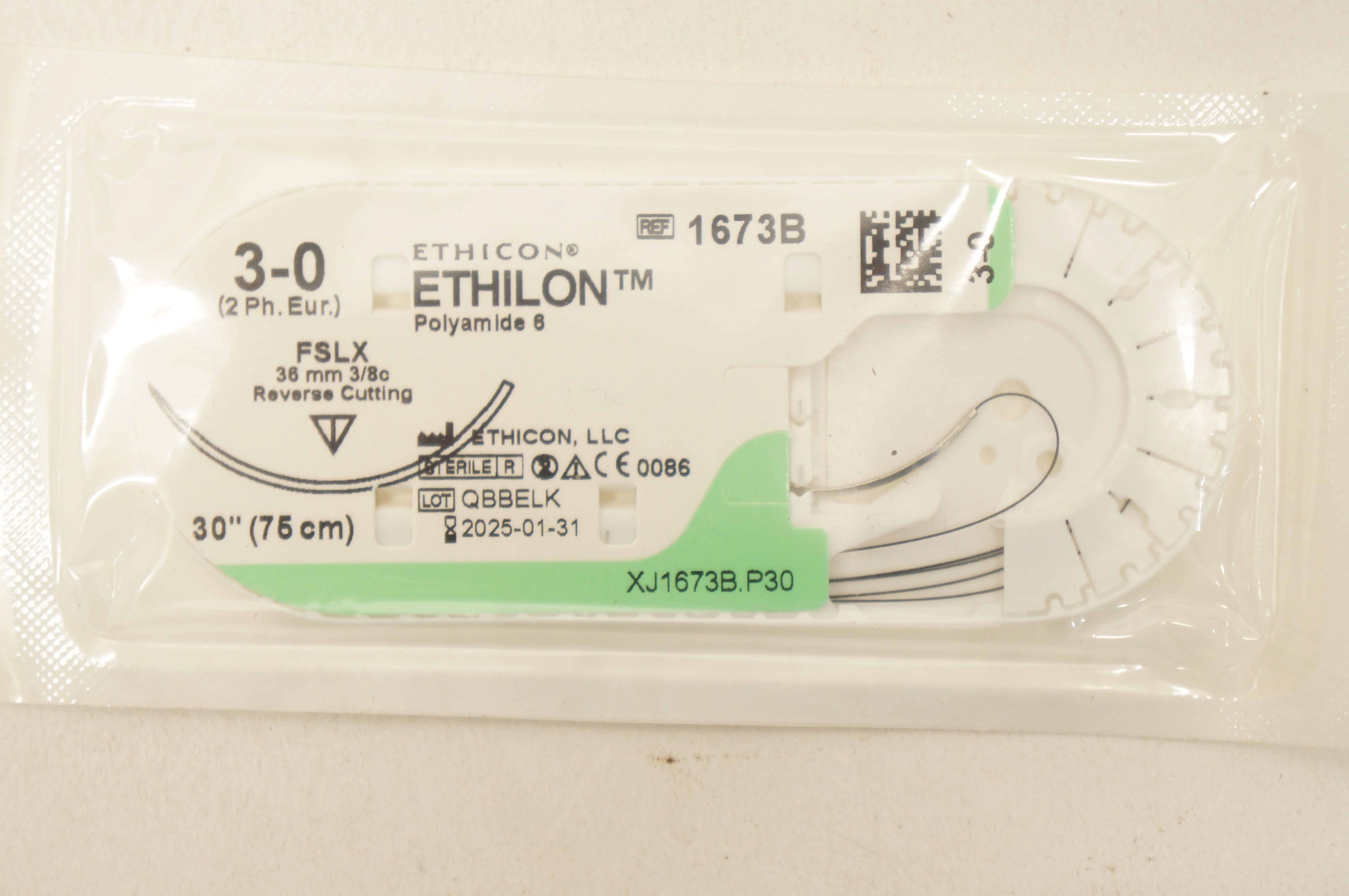 Ethicon 1673B 3-0 ETHILON FSLX 36mm 3/8c Reverse Cutting 30inch