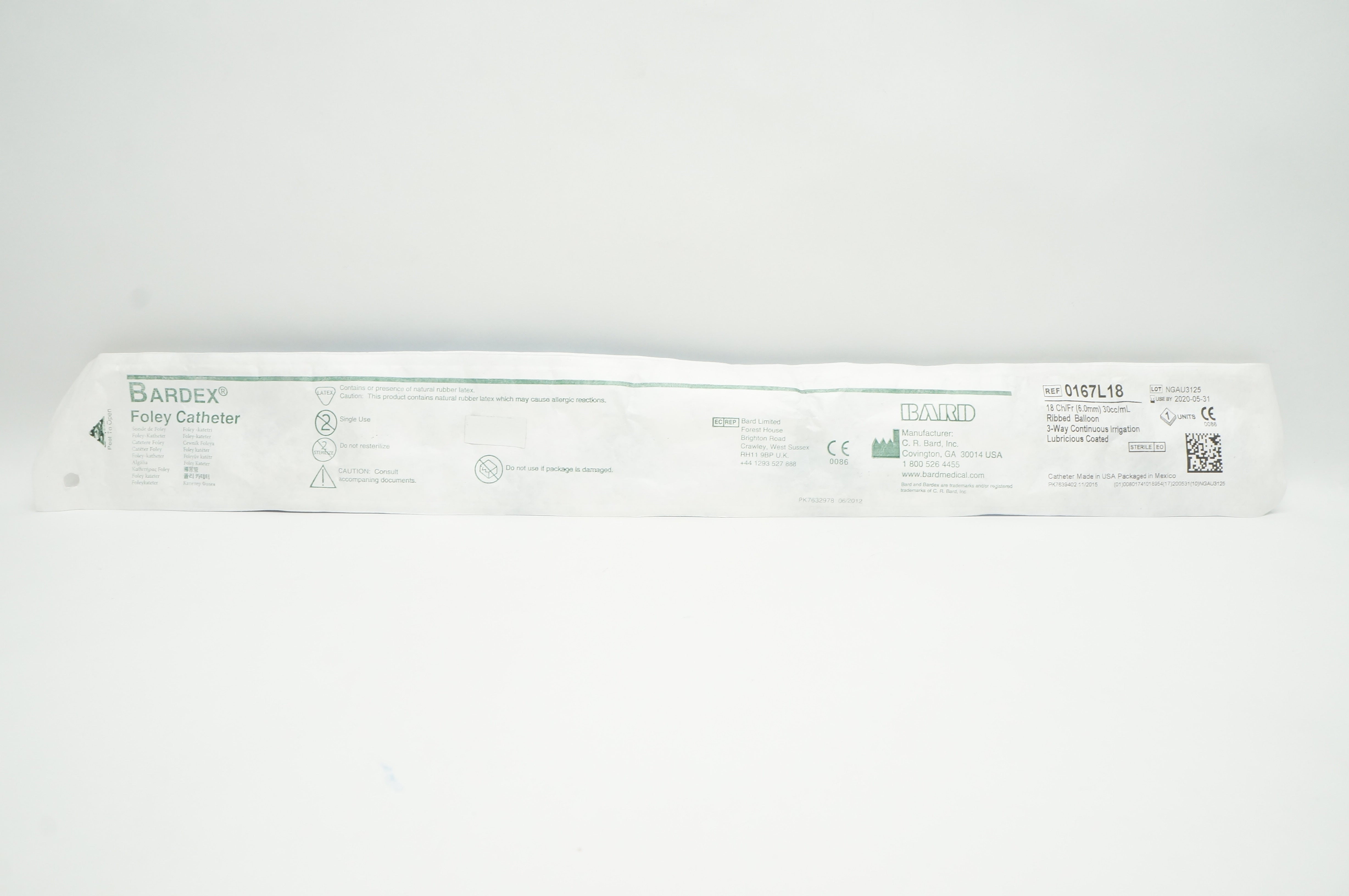 Bard 0167L18 Bardex Foley Cath. 18 Fr., 30cc/mL Ribbed Balloon (x)