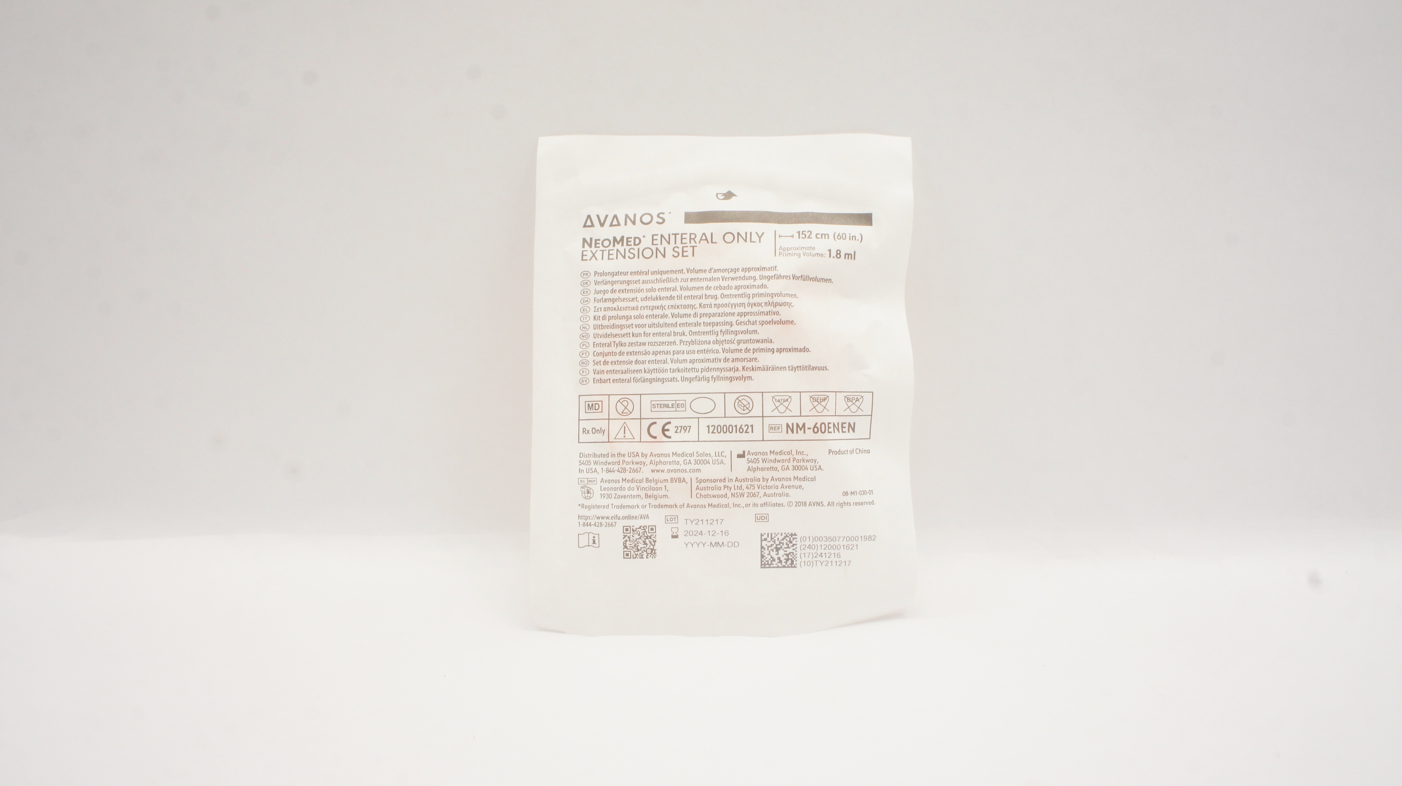 Avanos NM-60ENEN Enteral Extension Set Approx. Priming Volume 1.8mL x 60 inch