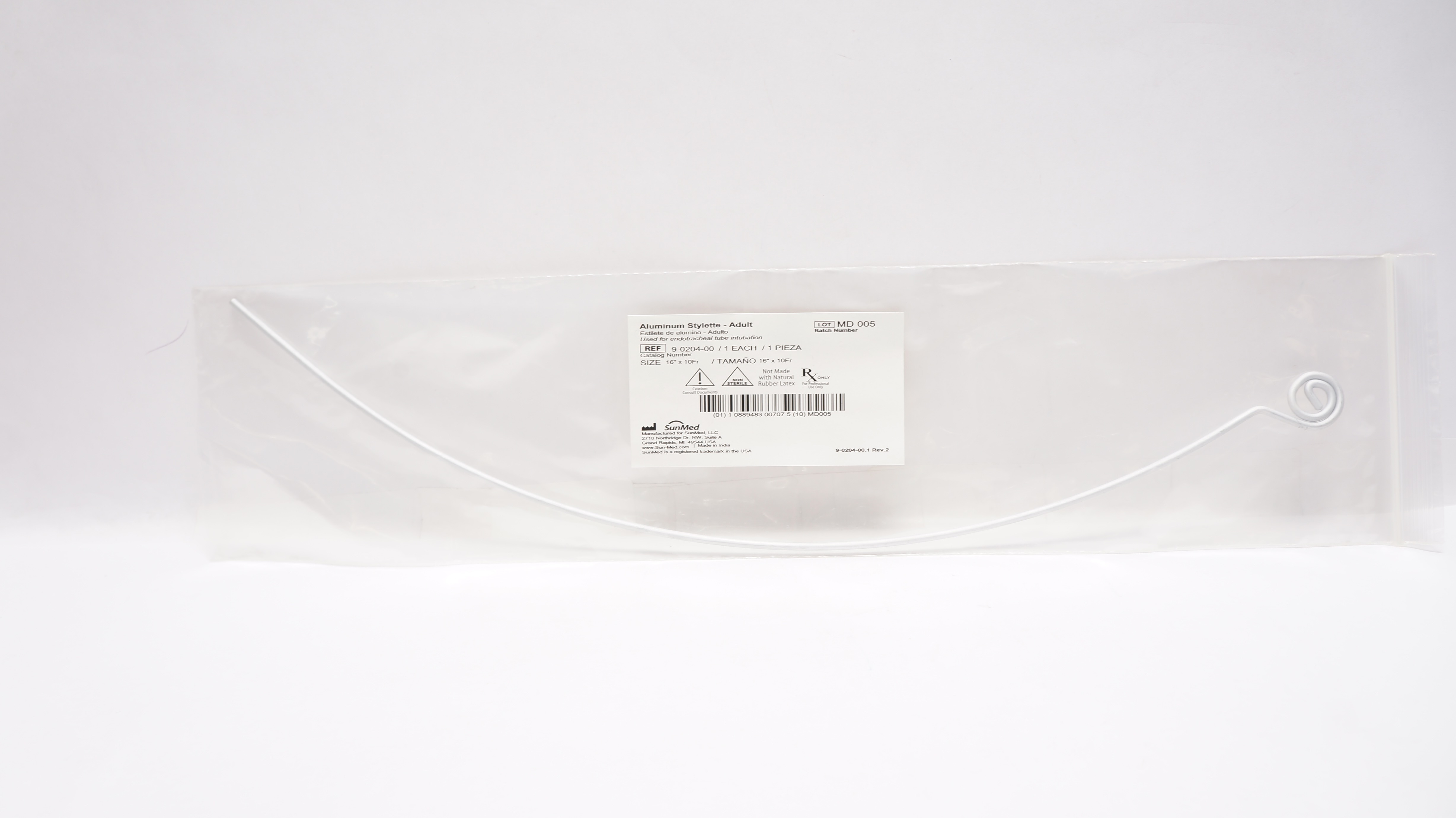 SunMed 9-0204-00 Aluminum Stylette Adult 16inch x 10Fr