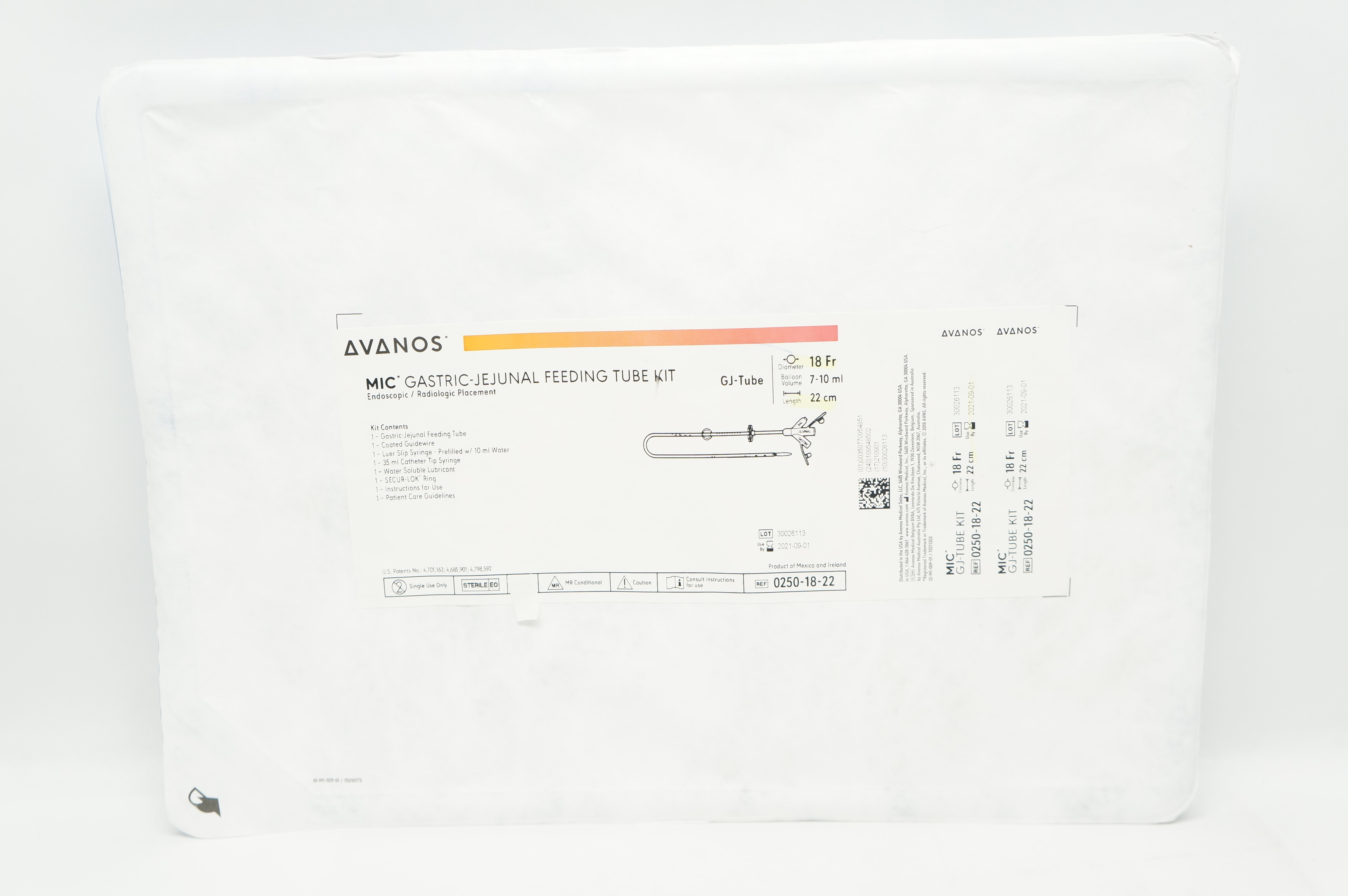 Avanos 0250-18-22 MIC Gastric-Jejunal Feeding Tube Kit 18Fr 7-10ml 22cm (x)