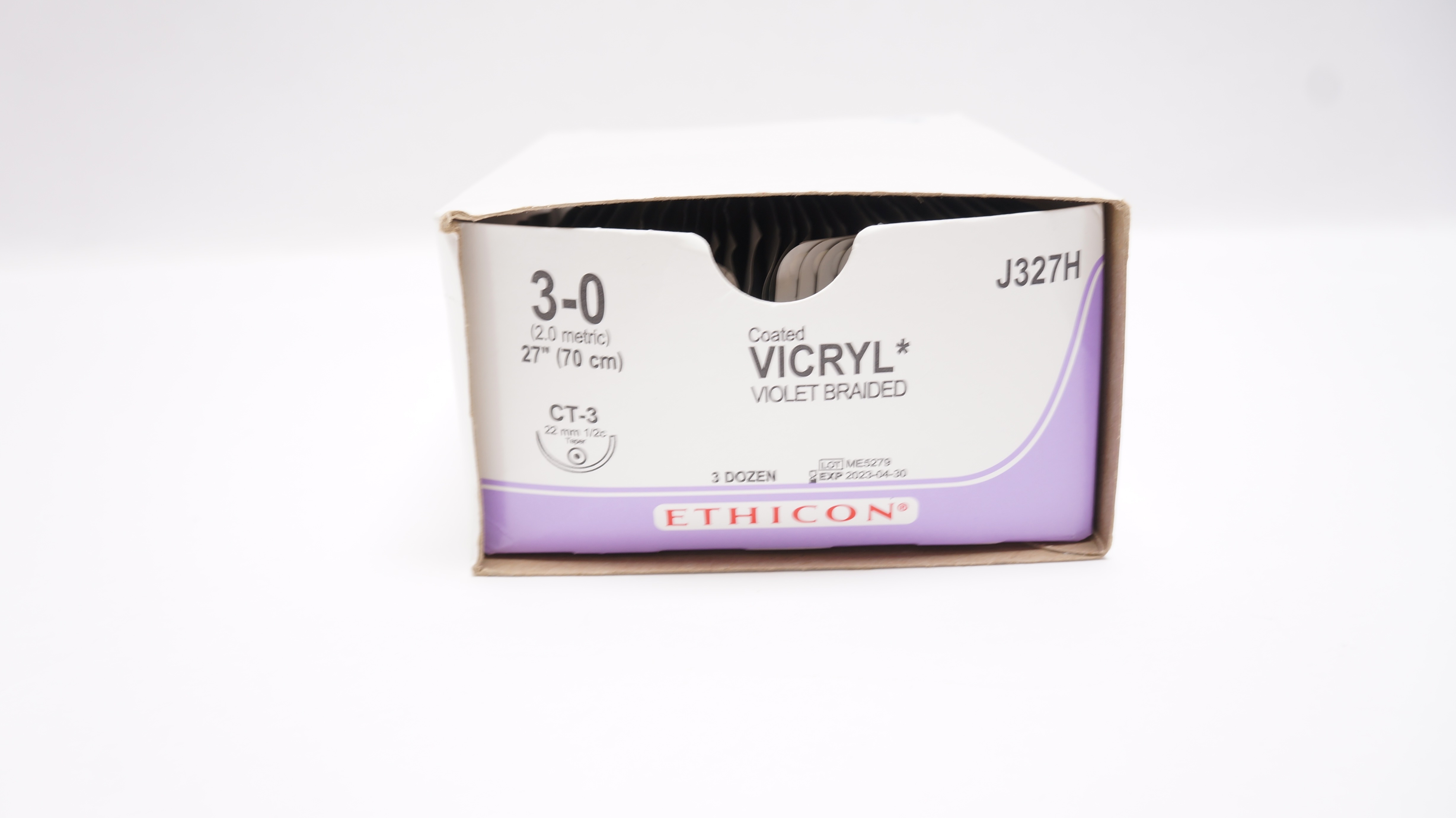 Ethicon J327H 3-0 Coated Vicryl Stre CT-3 22mm 1/2c Taper 27inch (x) - Box of 29