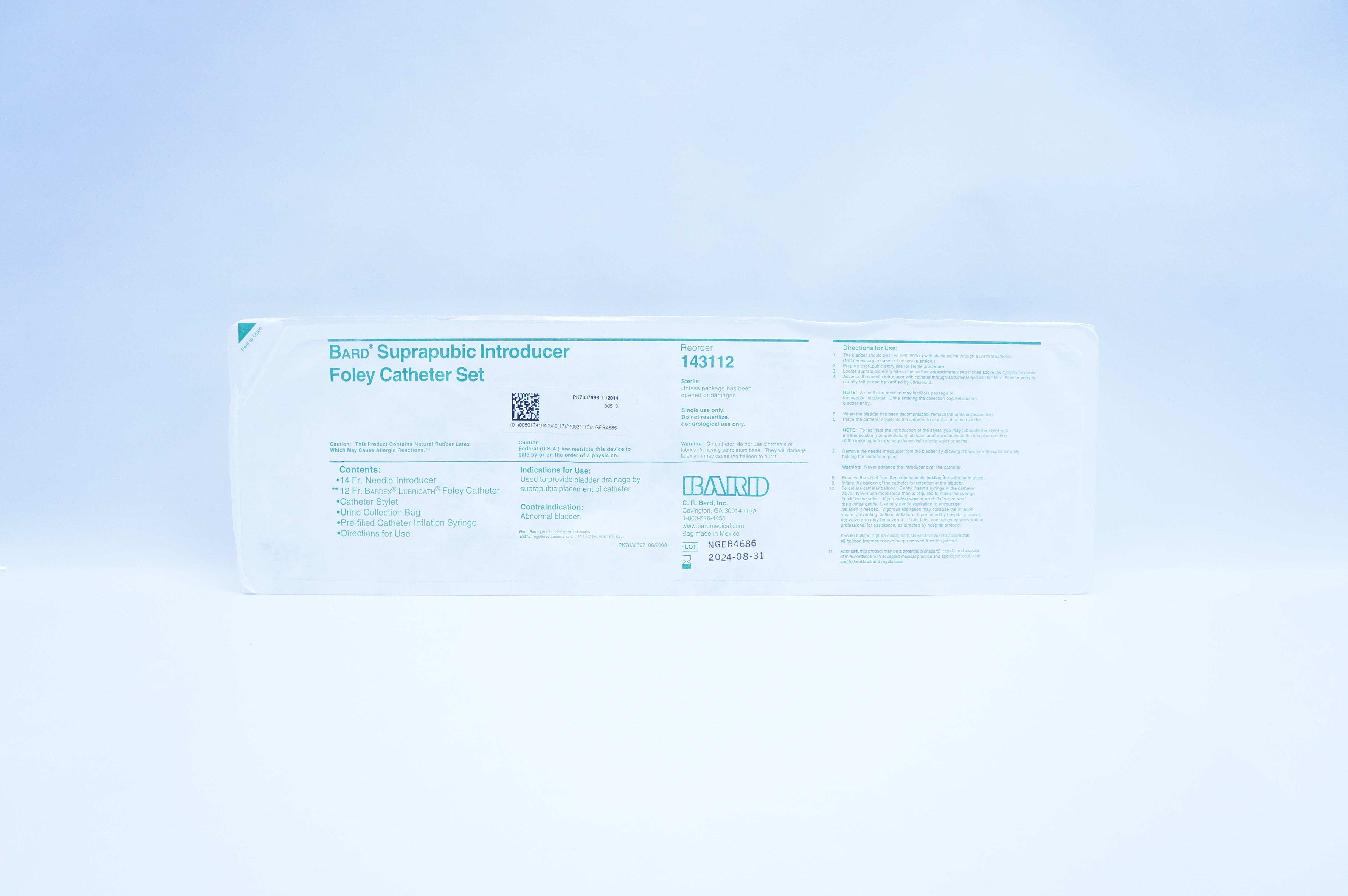 Bard 143112 Suprapubic Introducer Foley Cath. Set