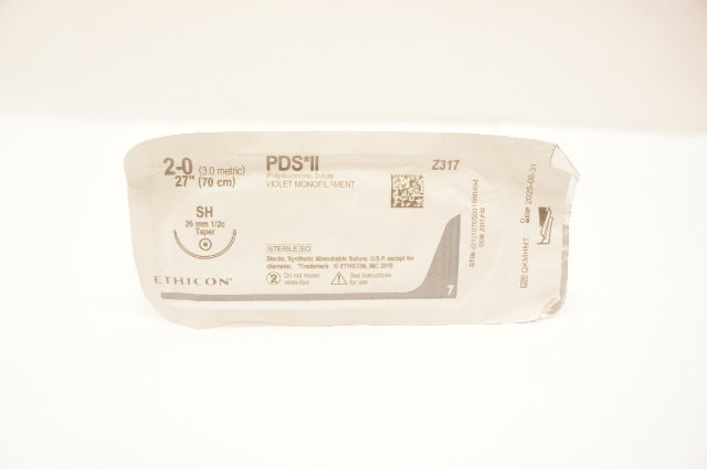 Ethicon Z317 2-0 PDS II Polydioxanone Stre SH 26mm 1/2c Taper, 27inch