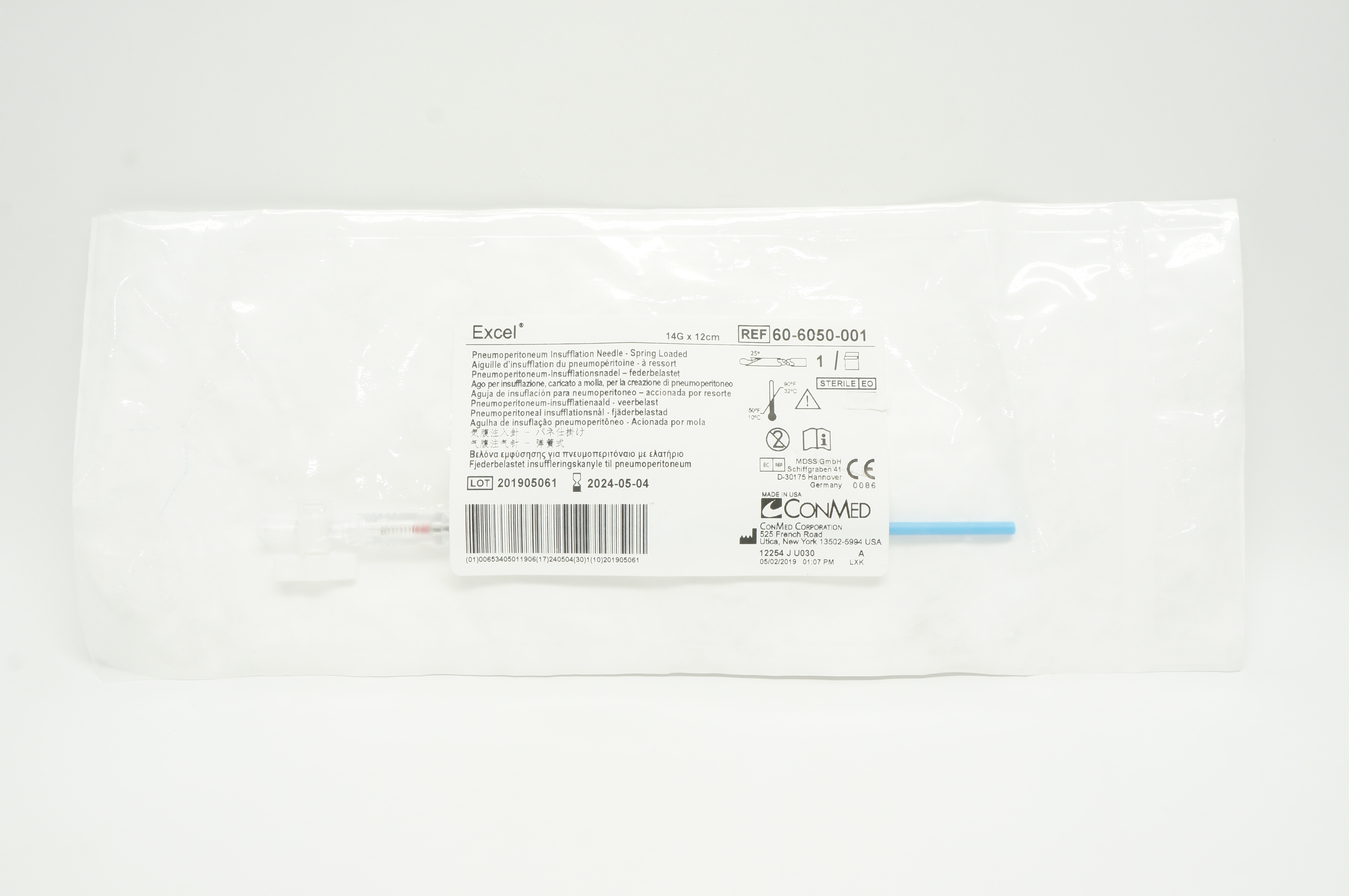Conmed 60-6050-001 Excel Pneumoperitoneum Insufflation Ndle 14G x 12cm
