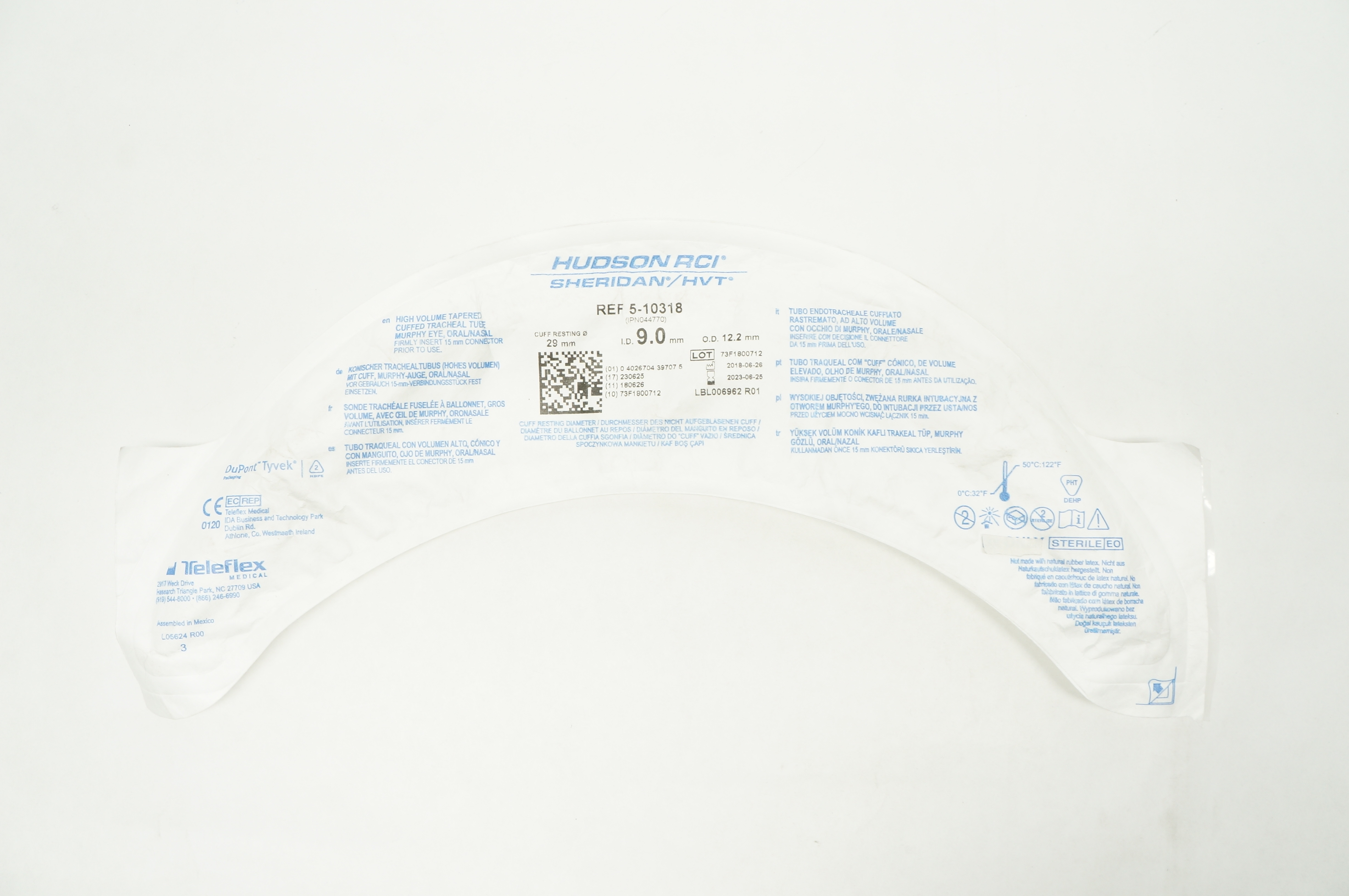 Teleflex 5-10318 Hudson RCI Sheridan Tracheal Tube 9.0mm ID, 12.2mm