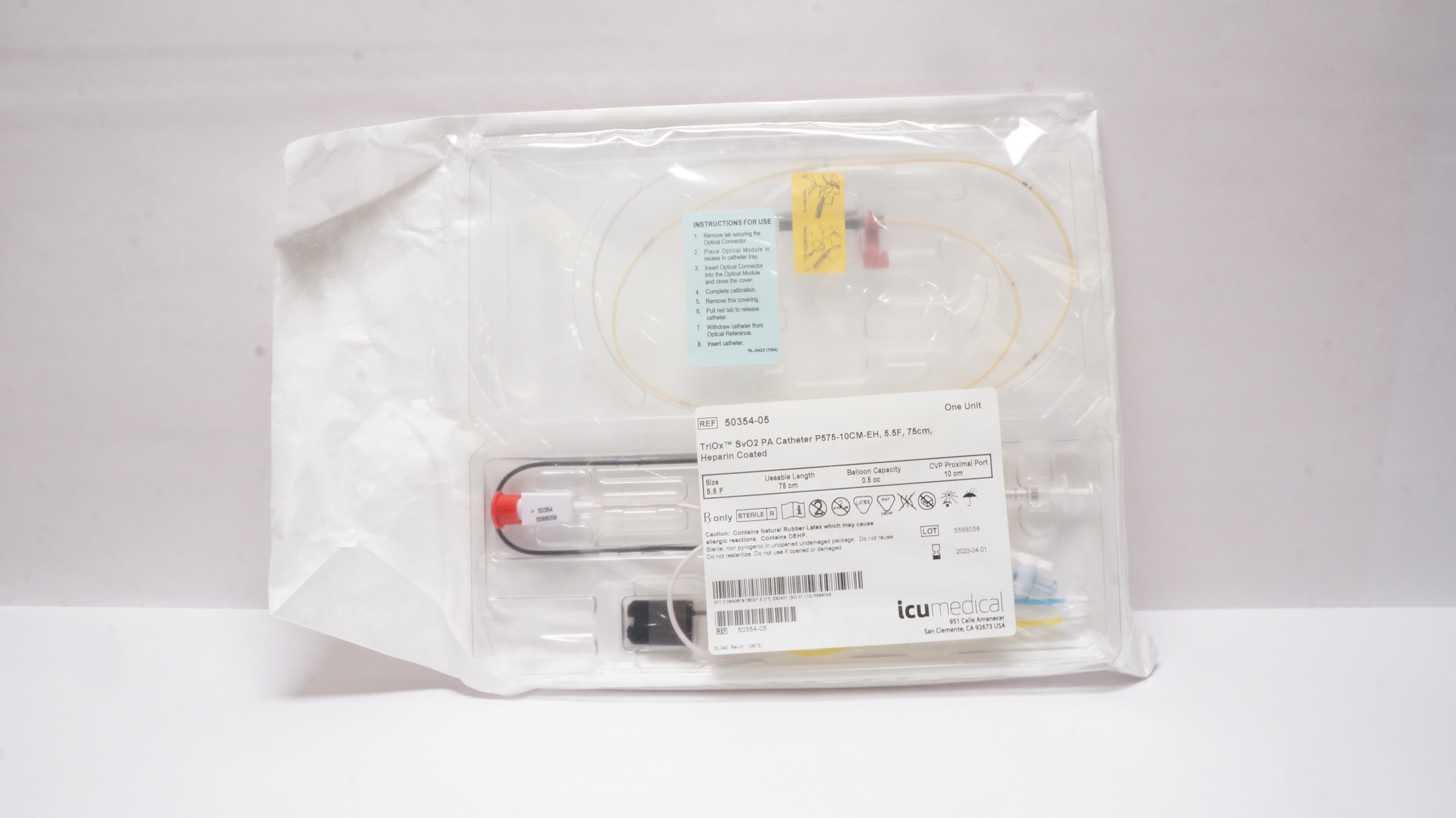 ICU Medical 50354-05 TriOx SvO2 PA Cath. Heparin Coated 5.5F x 75cm (x)