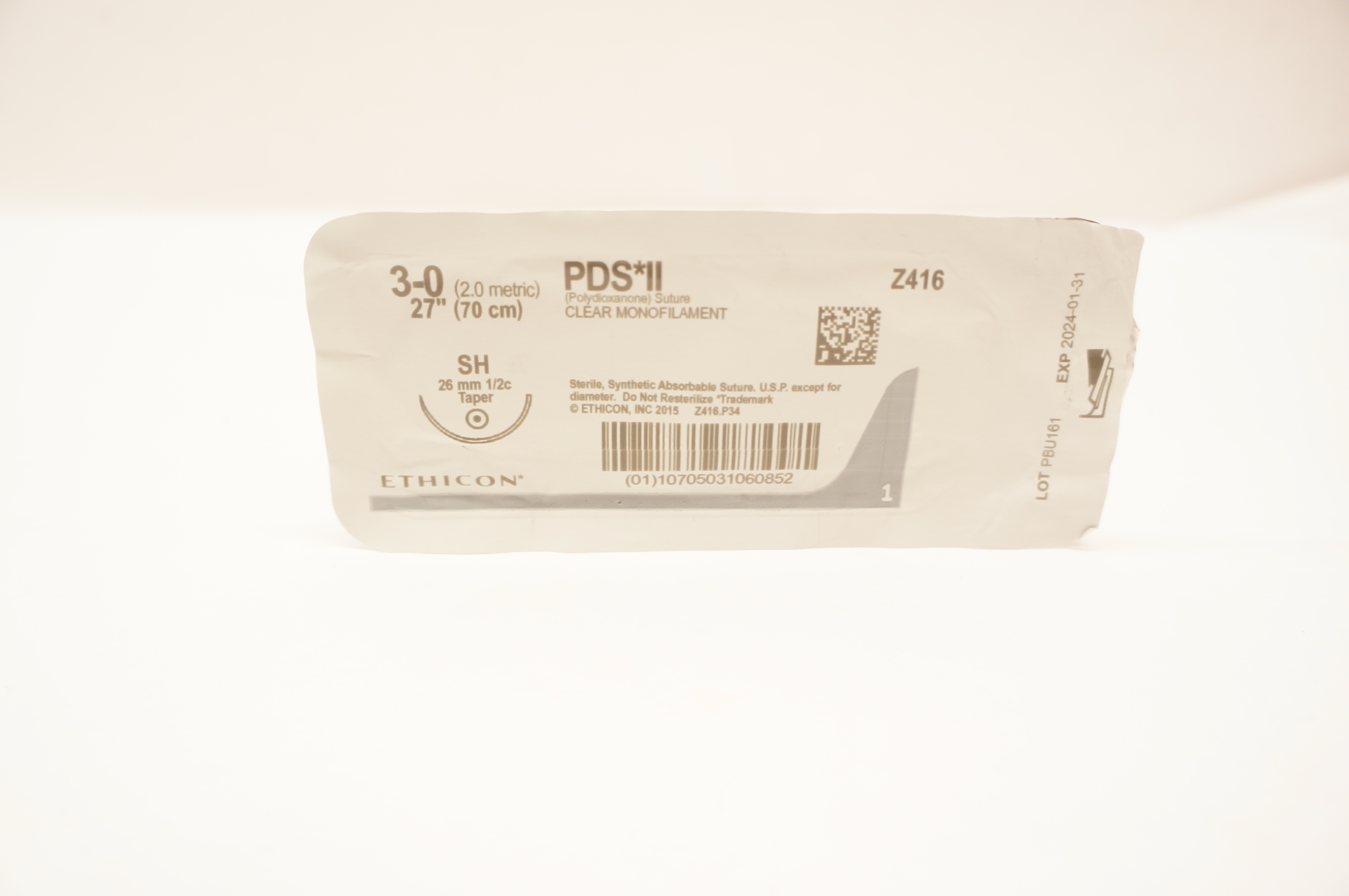 Ethicon Z416 3-0 PDS II Polydioxanone Stre SH 26mm 1/2c Taper, 27inch