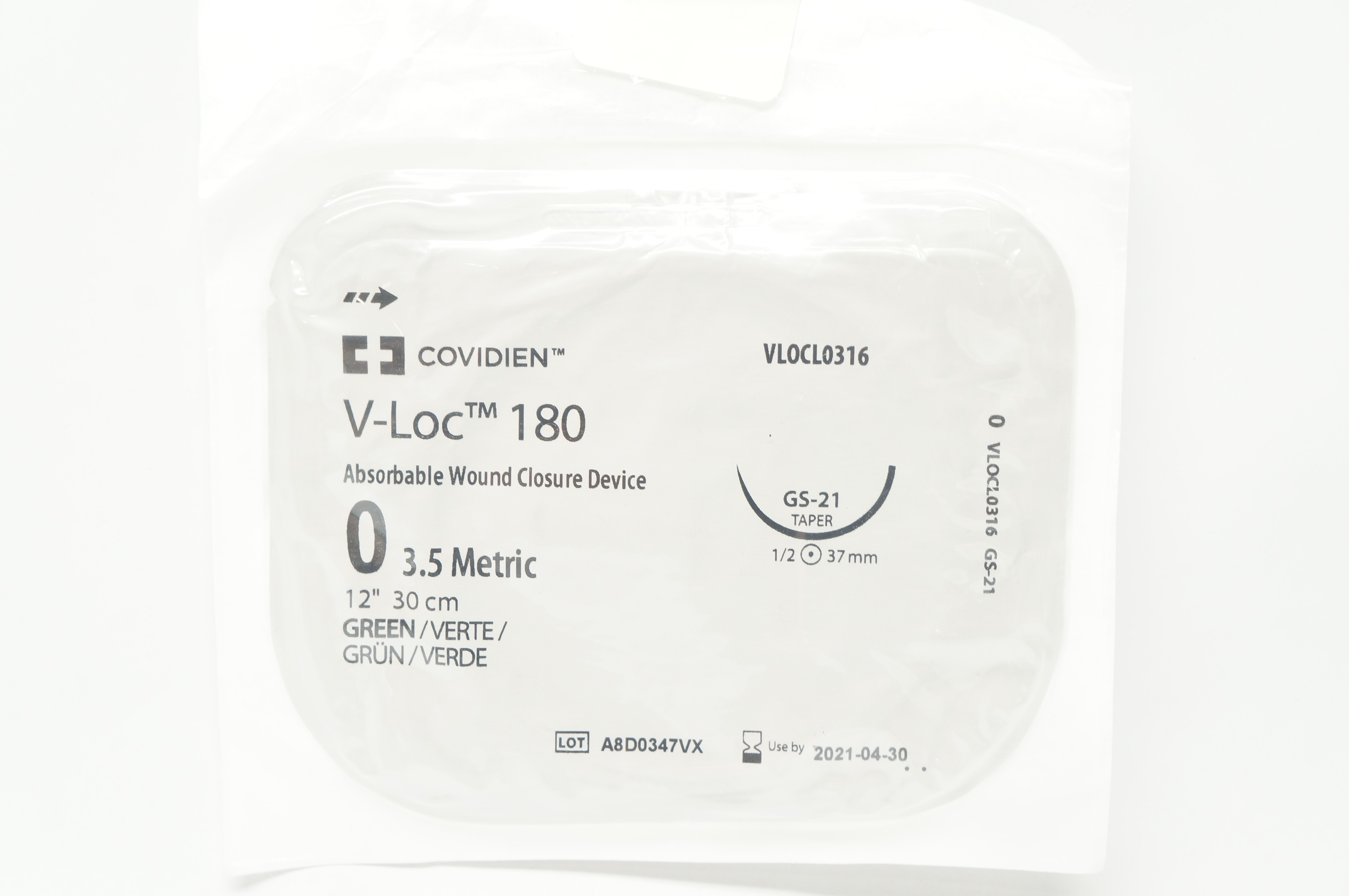 Covidien VLOCL0316 0 V-Loc, GS-21 Taper 1/2c 37mm, 12inch (x)