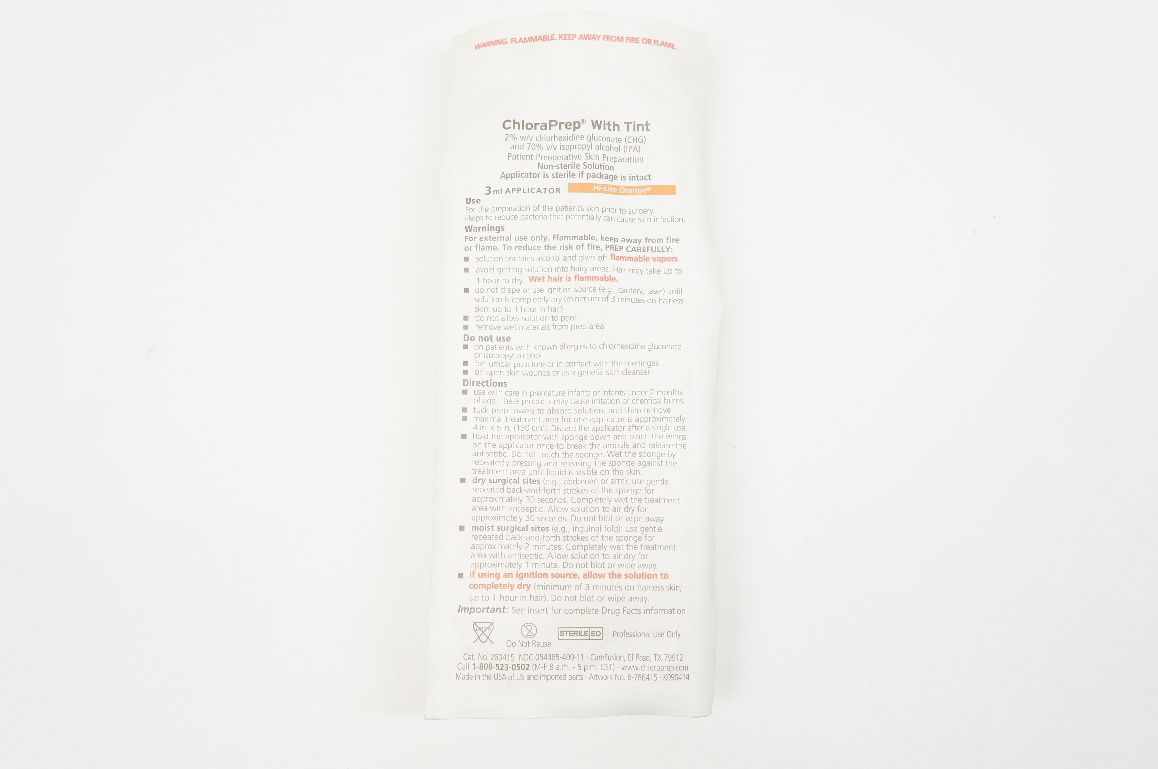 CareFusion 260415 ChloraPrep With Tint 3ml Applicator, Hi-Lite Orange