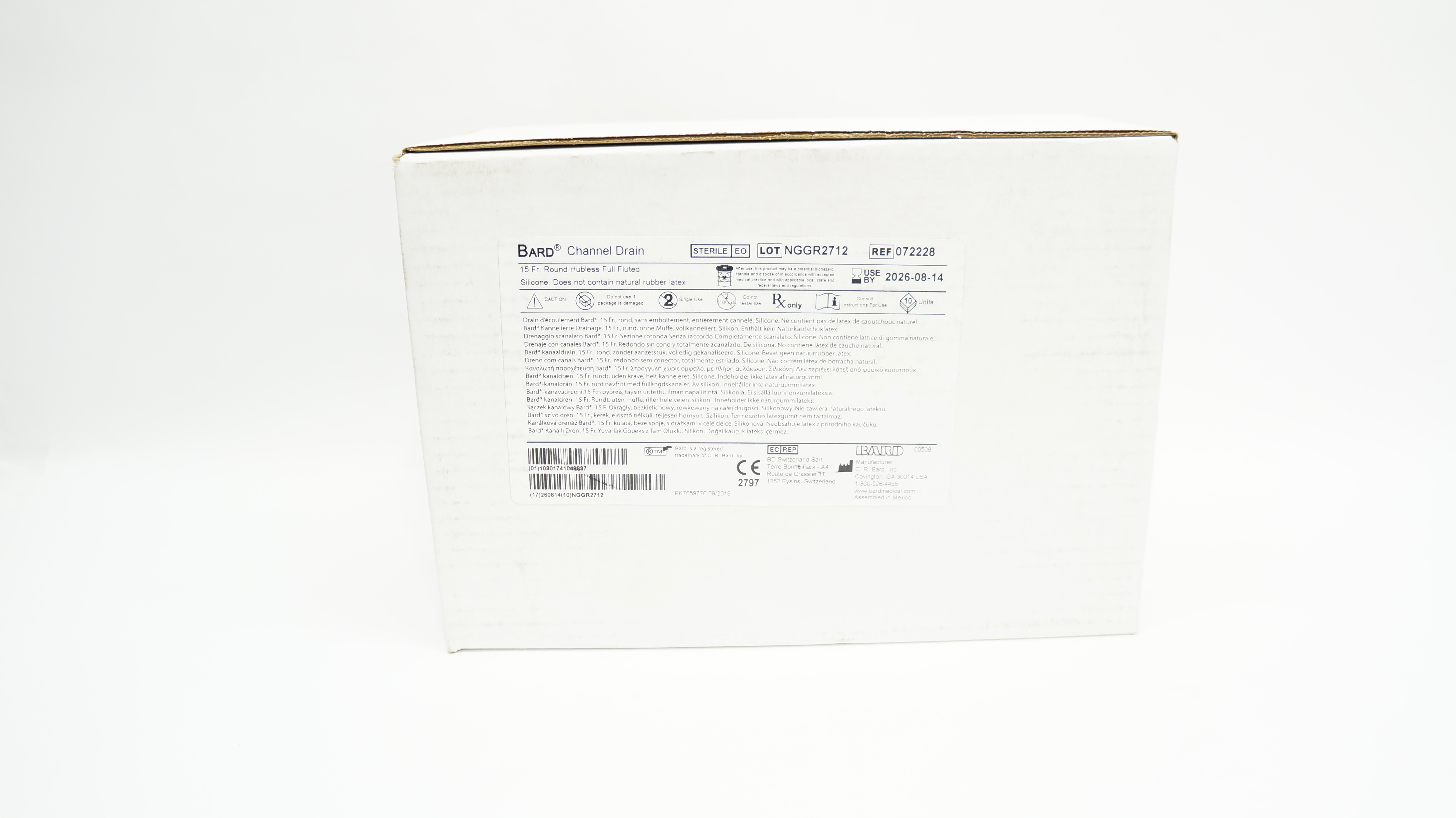Bard 072228 Channel Drain Round Hubless Full Fluted Silicone 15Fr - Box ...