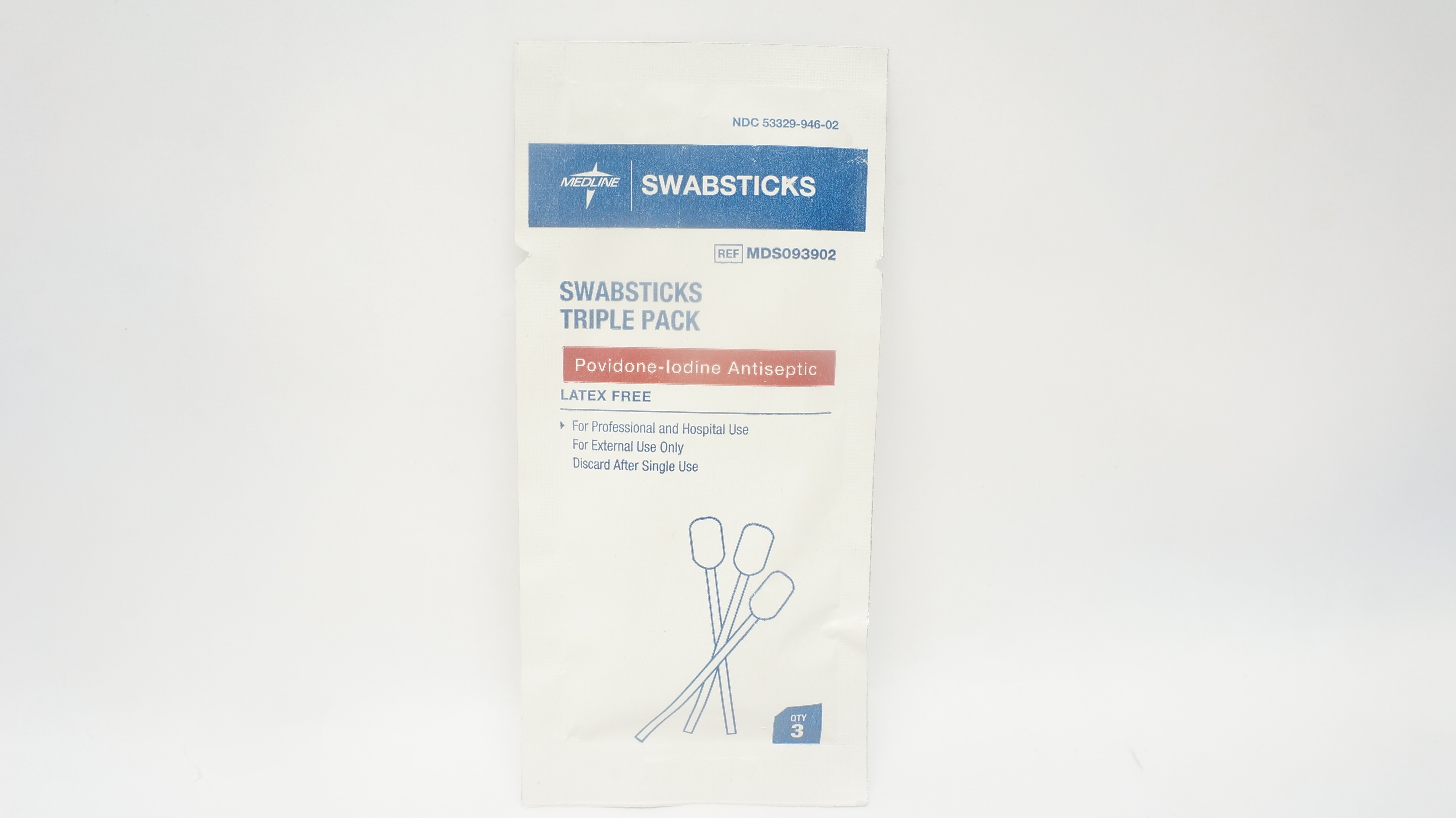 Medline MDS093902 Triple Pack 10% Povidone-Iodine Swabsticks - Pack of 3 (x)