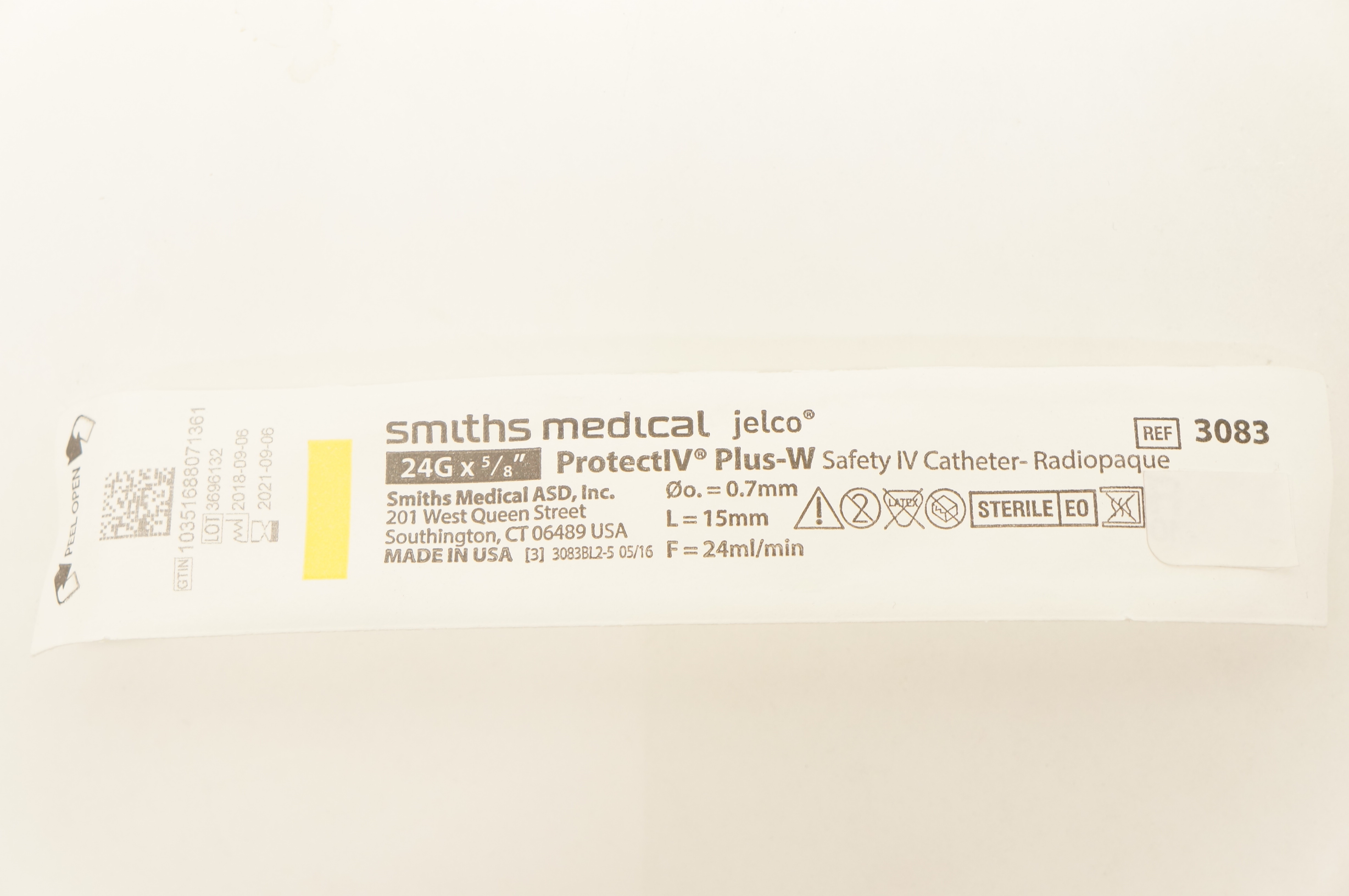 Smiths Medical 3083 Jelco Protect IV PlusW Safety IV Cath. 24G x 5/8