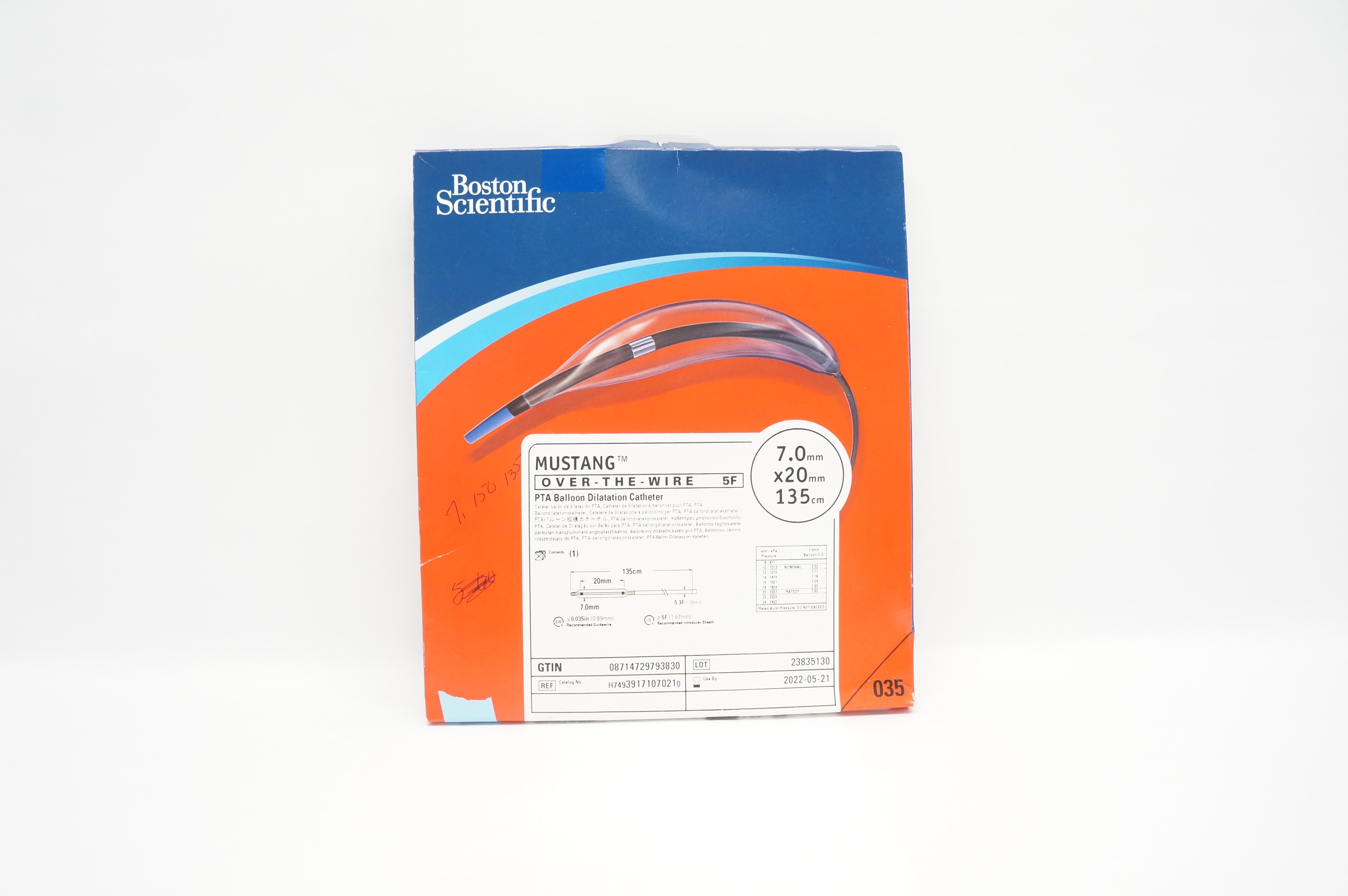 Boston Scientific 3917107021 MUSTANG PTA Balloon Cath. 5F, 7 x 20mm x 135cm (x)