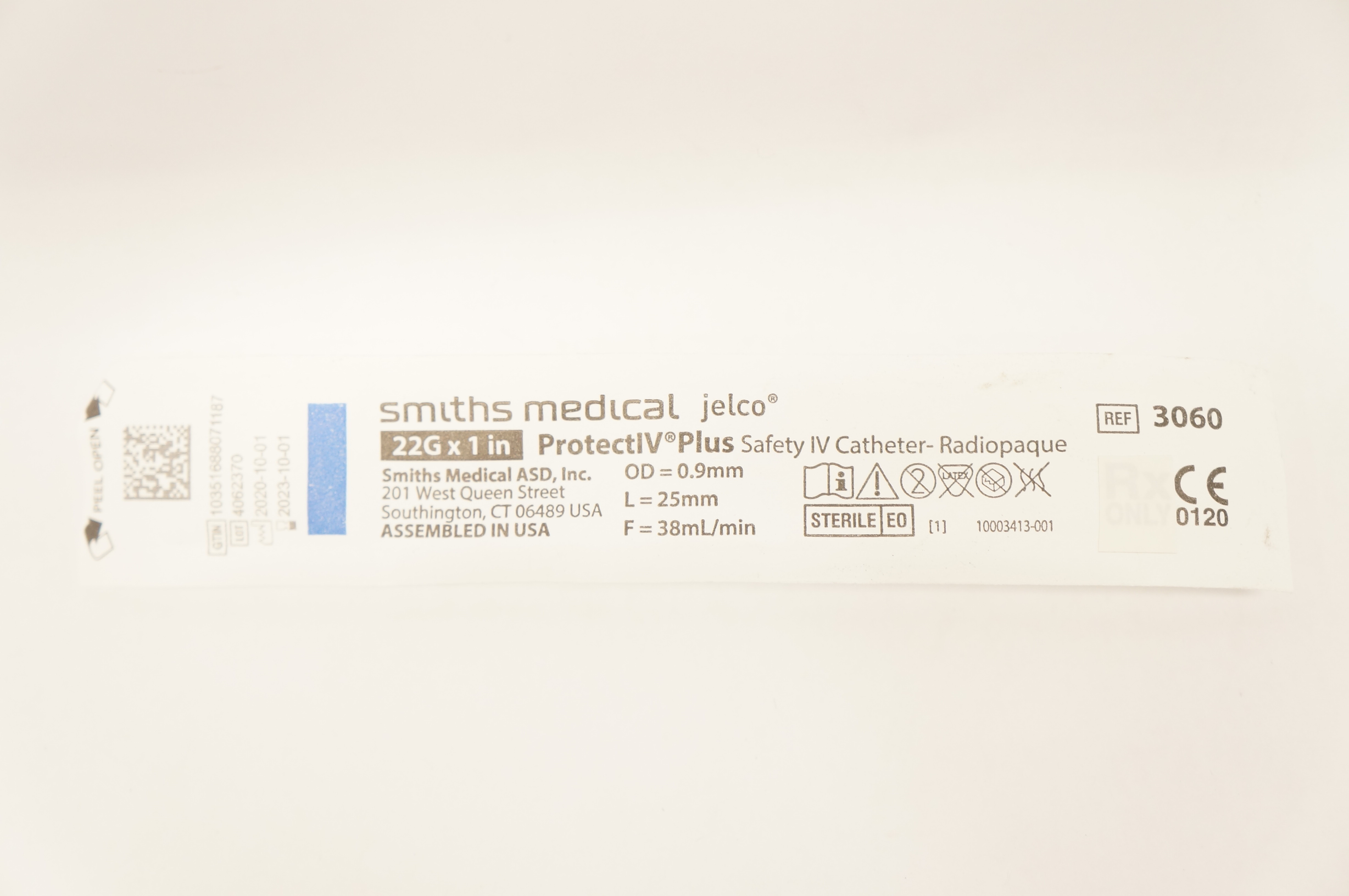 Smiths Medical 3060 Jelco ProtectIV Plus Safety Cath. 22G x 1inch, 38ml/min (x)