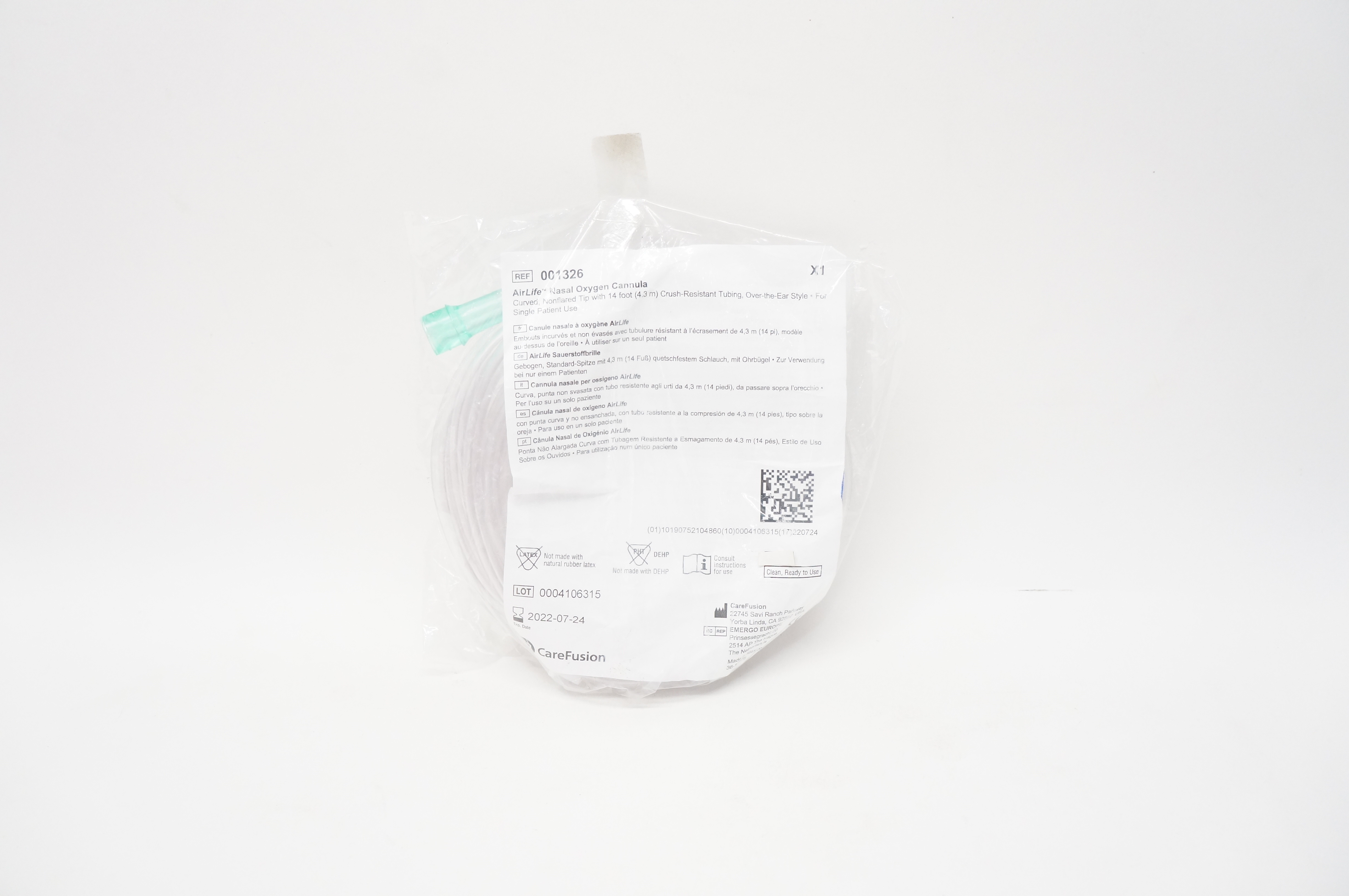 CareFusion 001326 AirLife Nasal Oxygen Cannula w/Crush Resistant Tubing