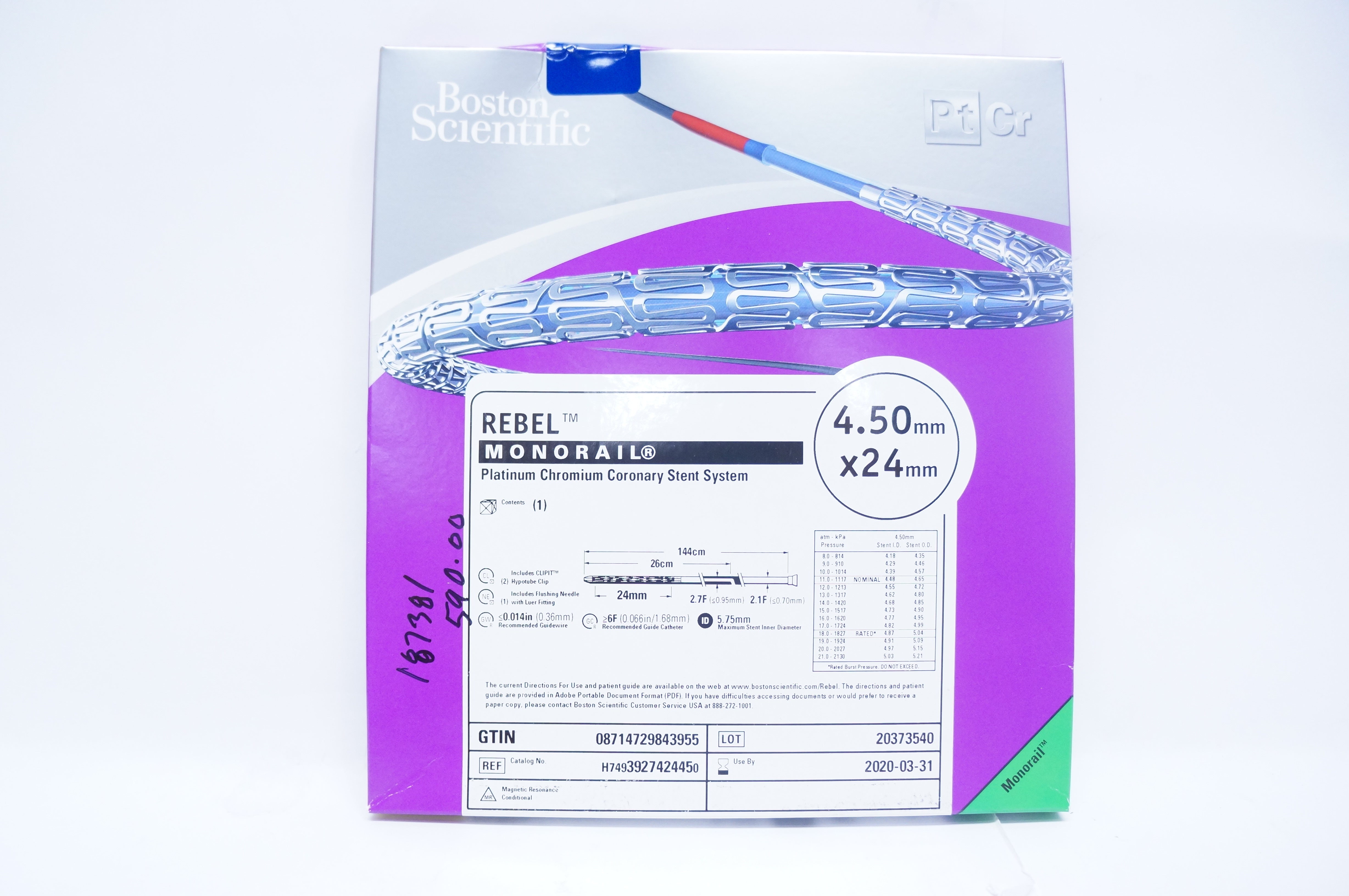 Boston Scientific 392742445 REBEL Monorail Platinum Chromium 4.50mm x 24mm (x)
