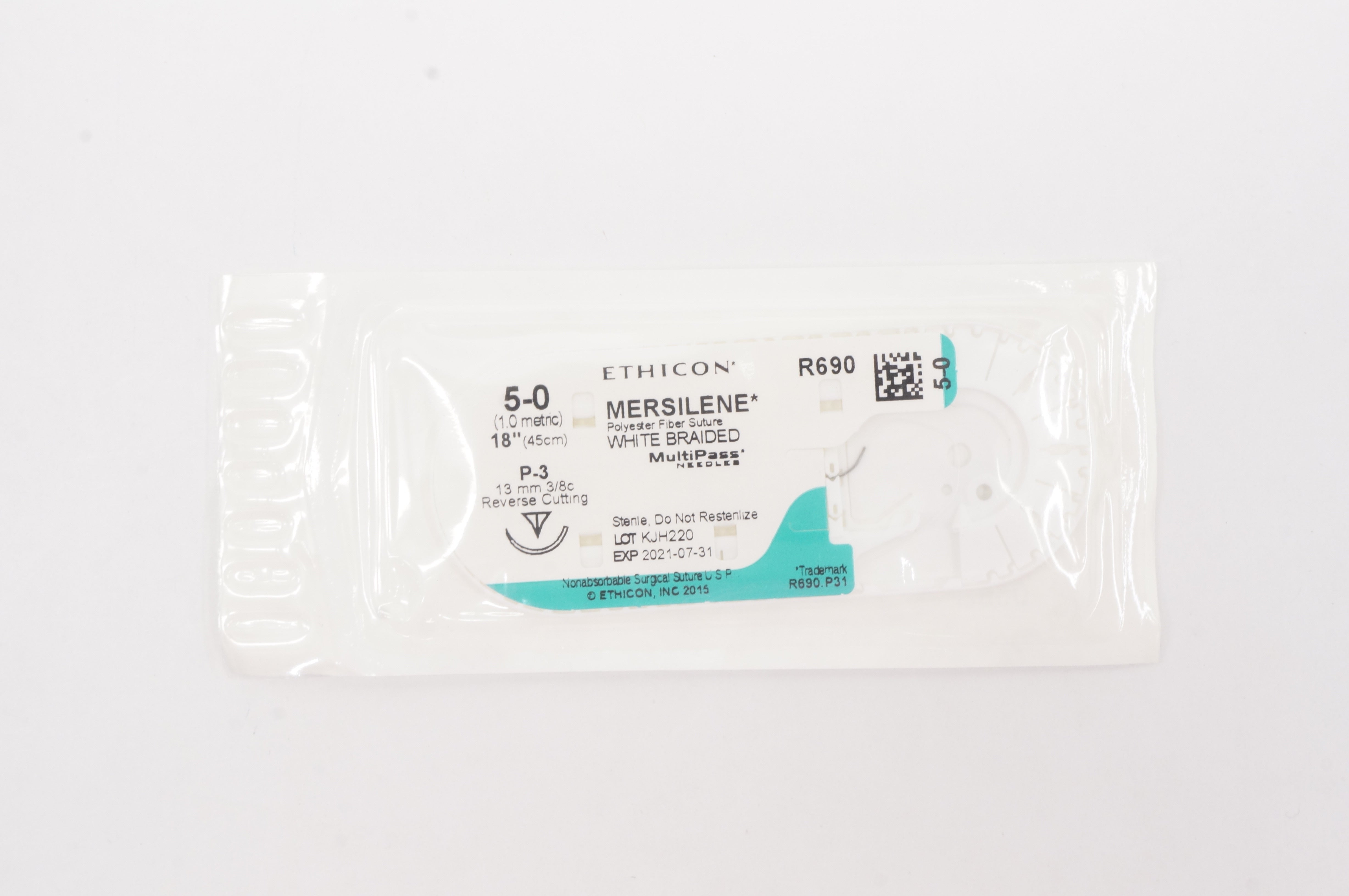 Ethicon R690 Polyester Fiber Stre. White Braided 5-0 18inch P-3 13mm