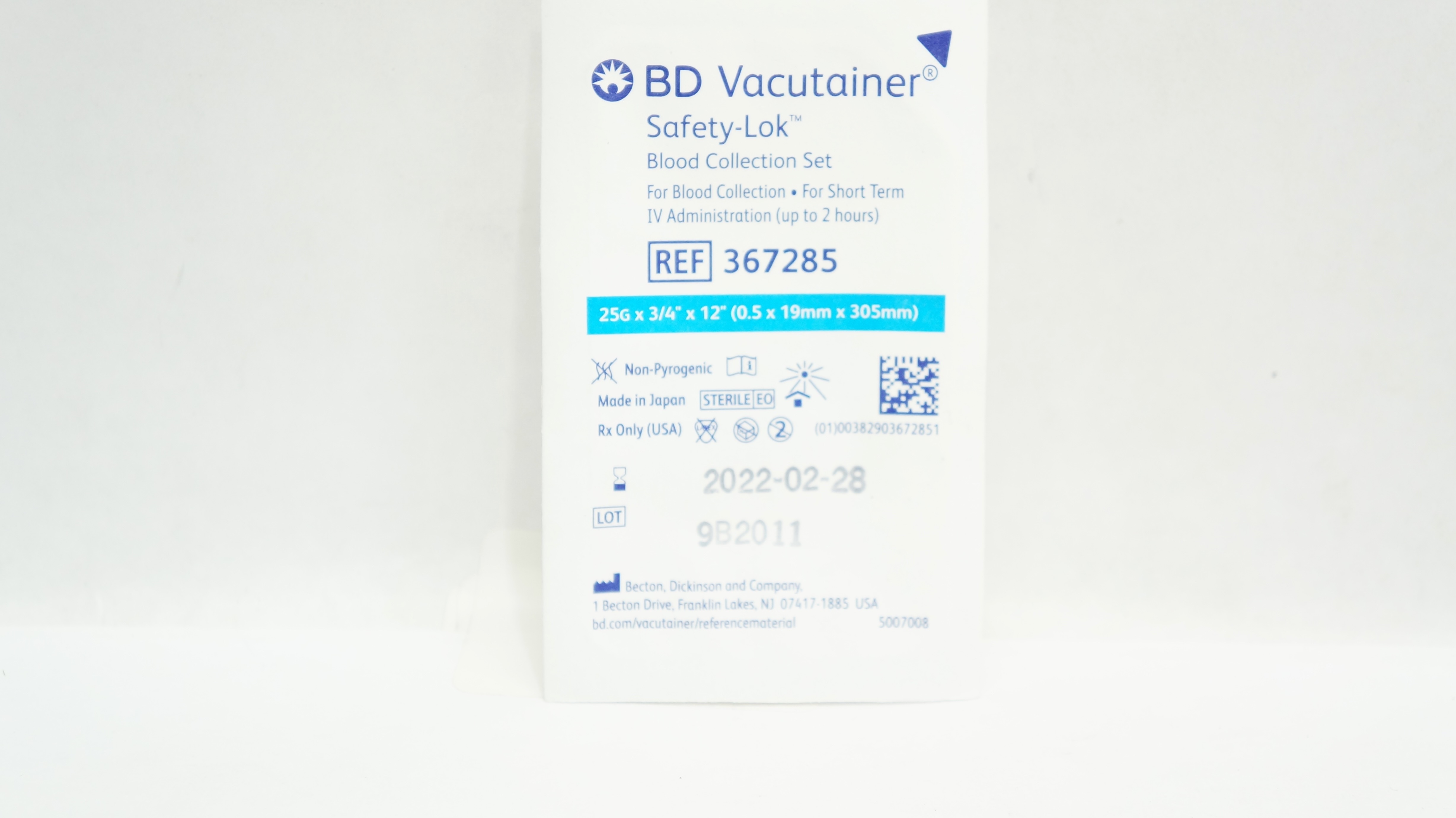 BD 367285 Vacutainer Safety-Lok Blood Collection Set 25G x 3/4 x 12inch (x)