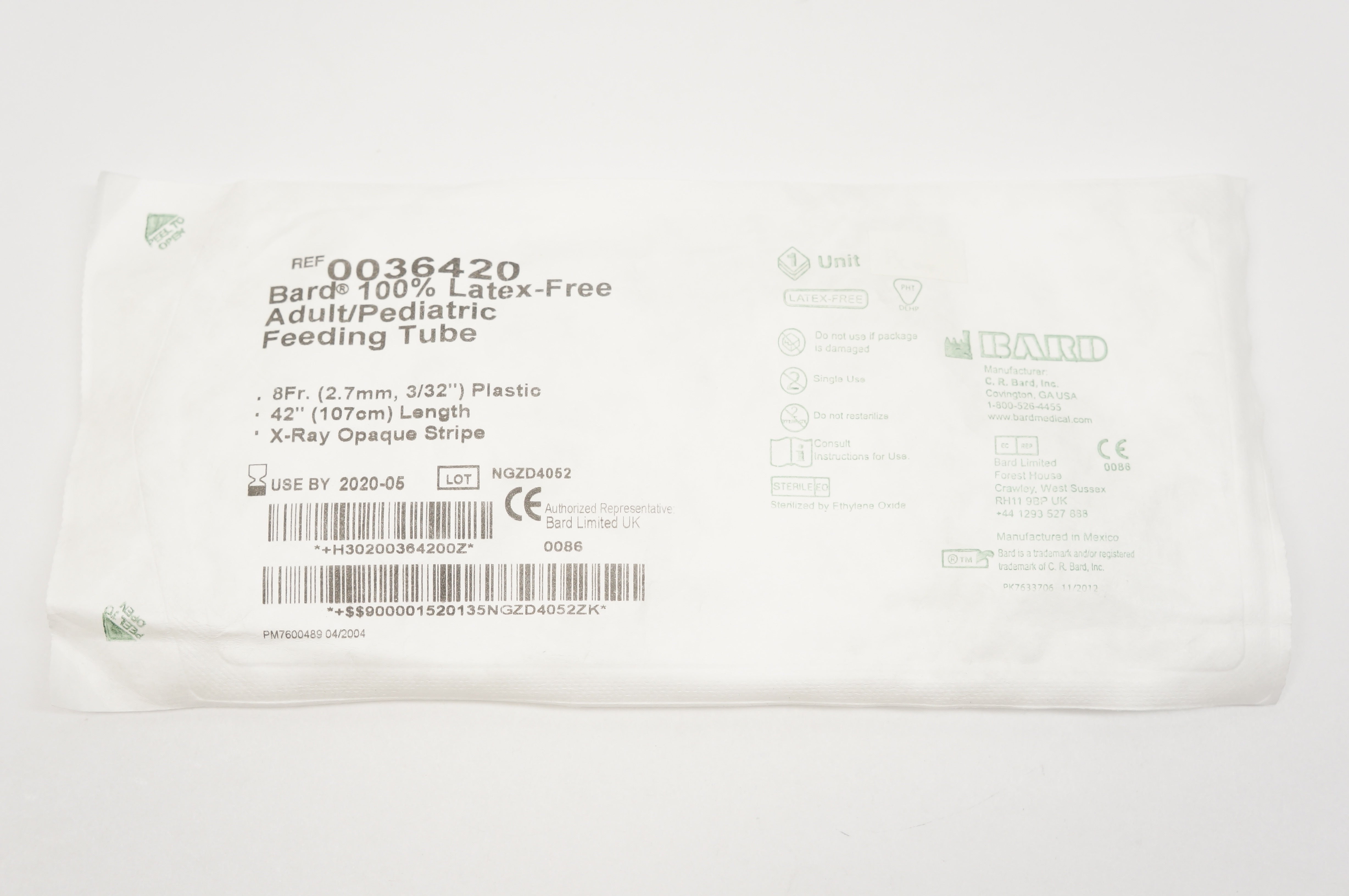 Bard 0036420 Latex-Free Adult/Pediatric Feeding Tube 8Fr. (x)