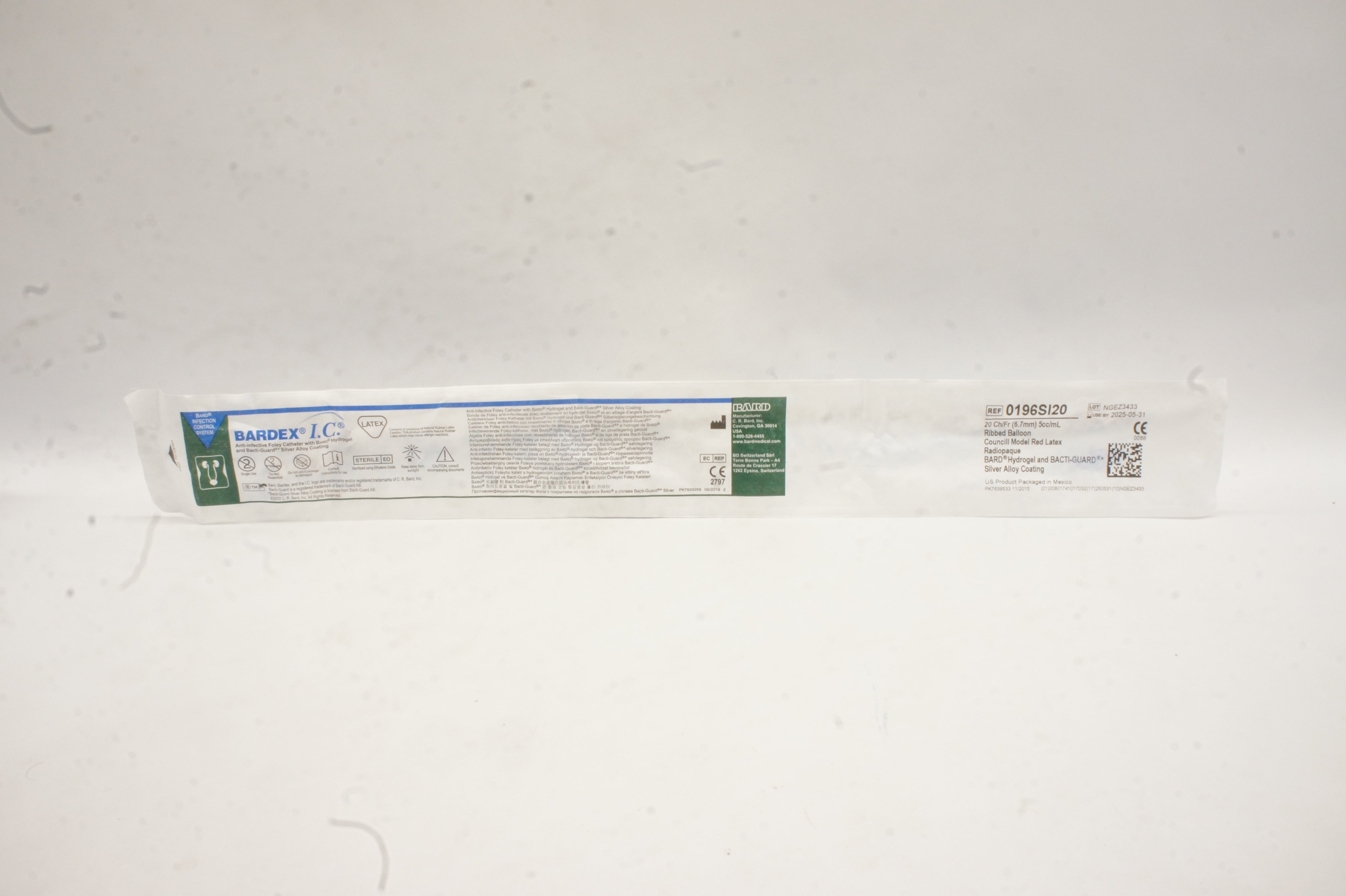 Bard 0196SI20 Bardex I.C. Aniti-Infective Foley Cath. 20Ch/Fr x 5cc/mL
