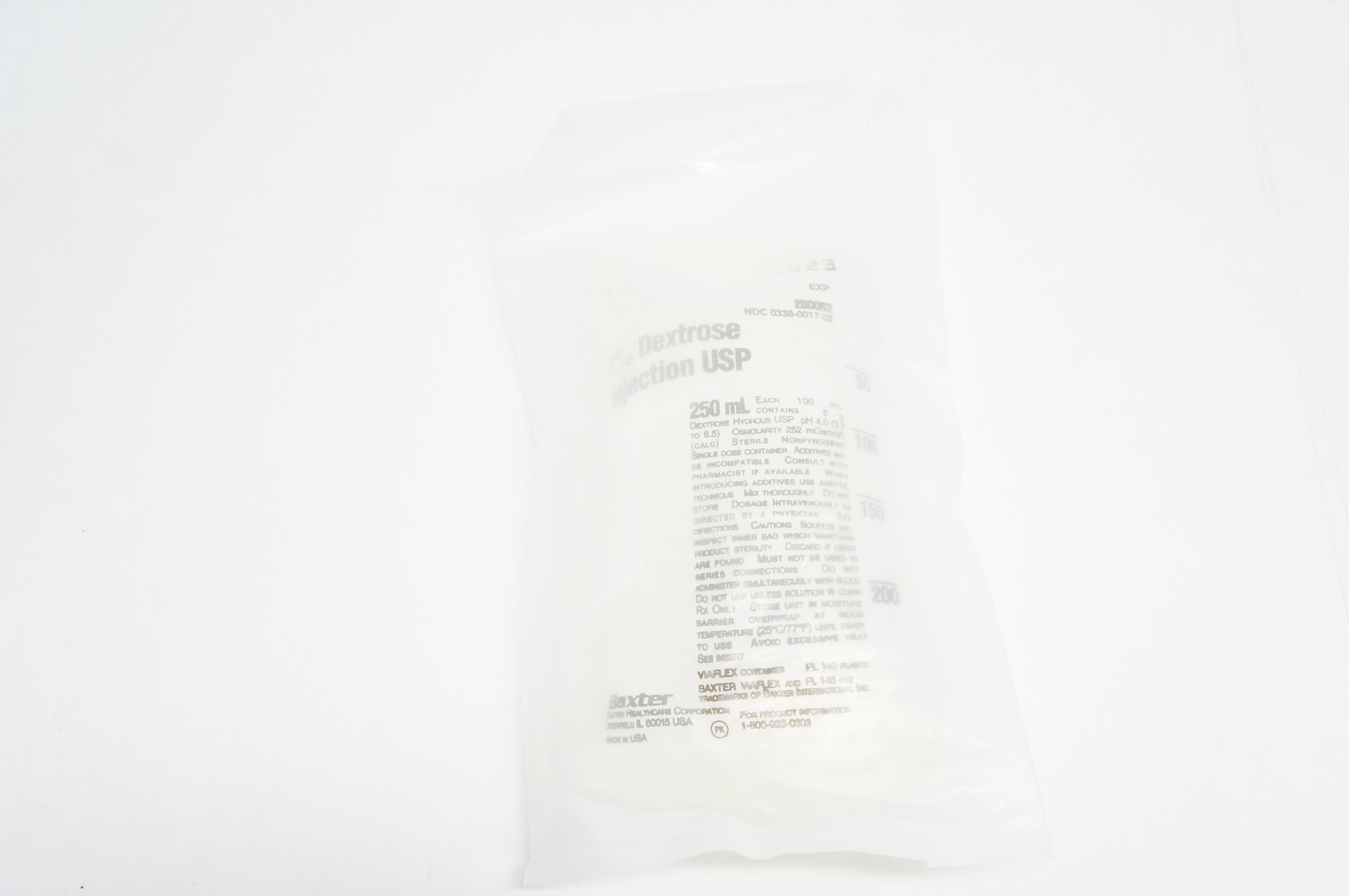 Baxter 2B0082 5% Dextrose Injection USP 250mL