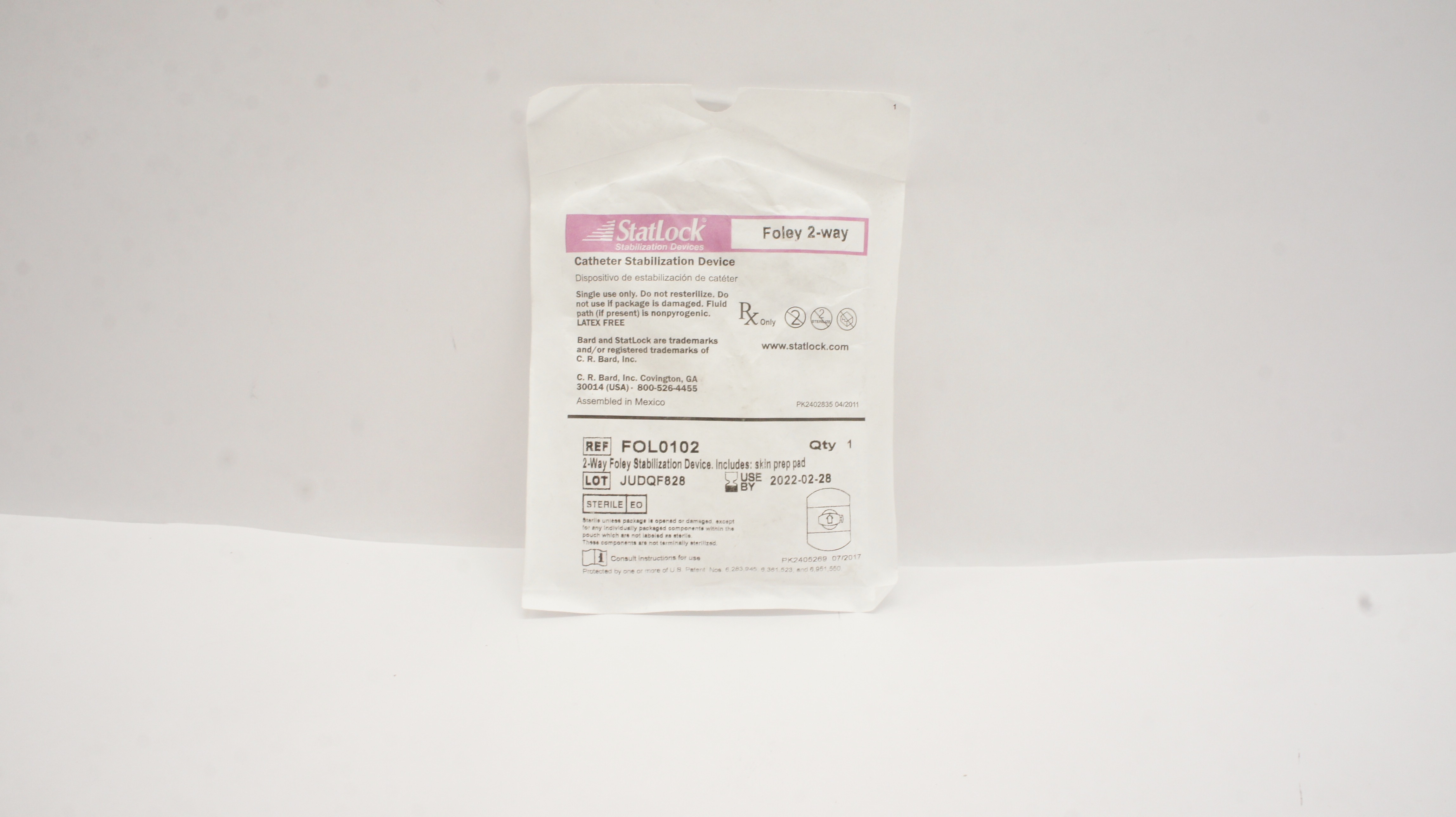 Bard FOL0102 StatLock Cath. Stabilization Device Foley 2-way (x)