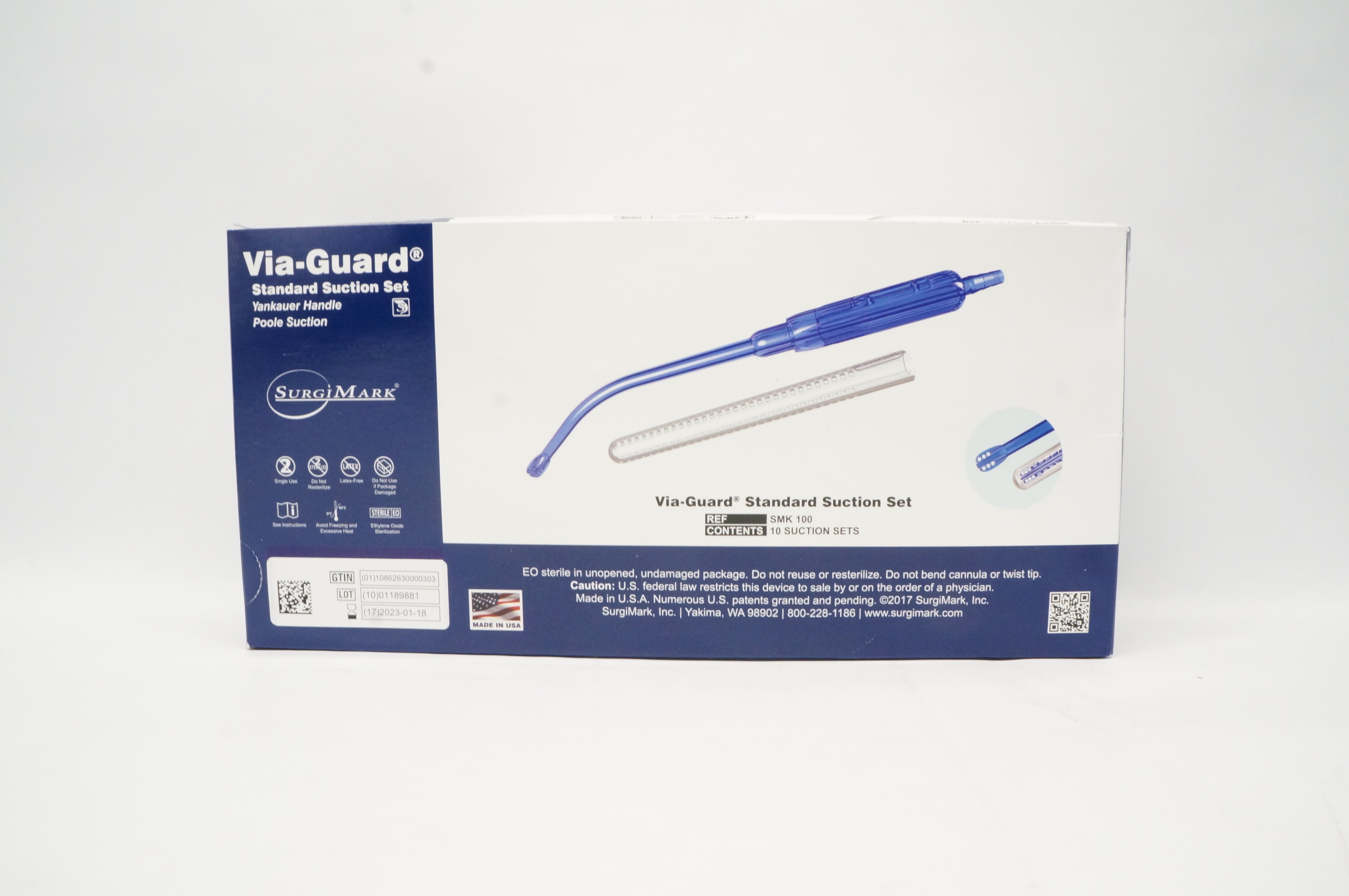 Via-Guard SMK100 Standard Suction Set Yankauer Handle - Box of 10