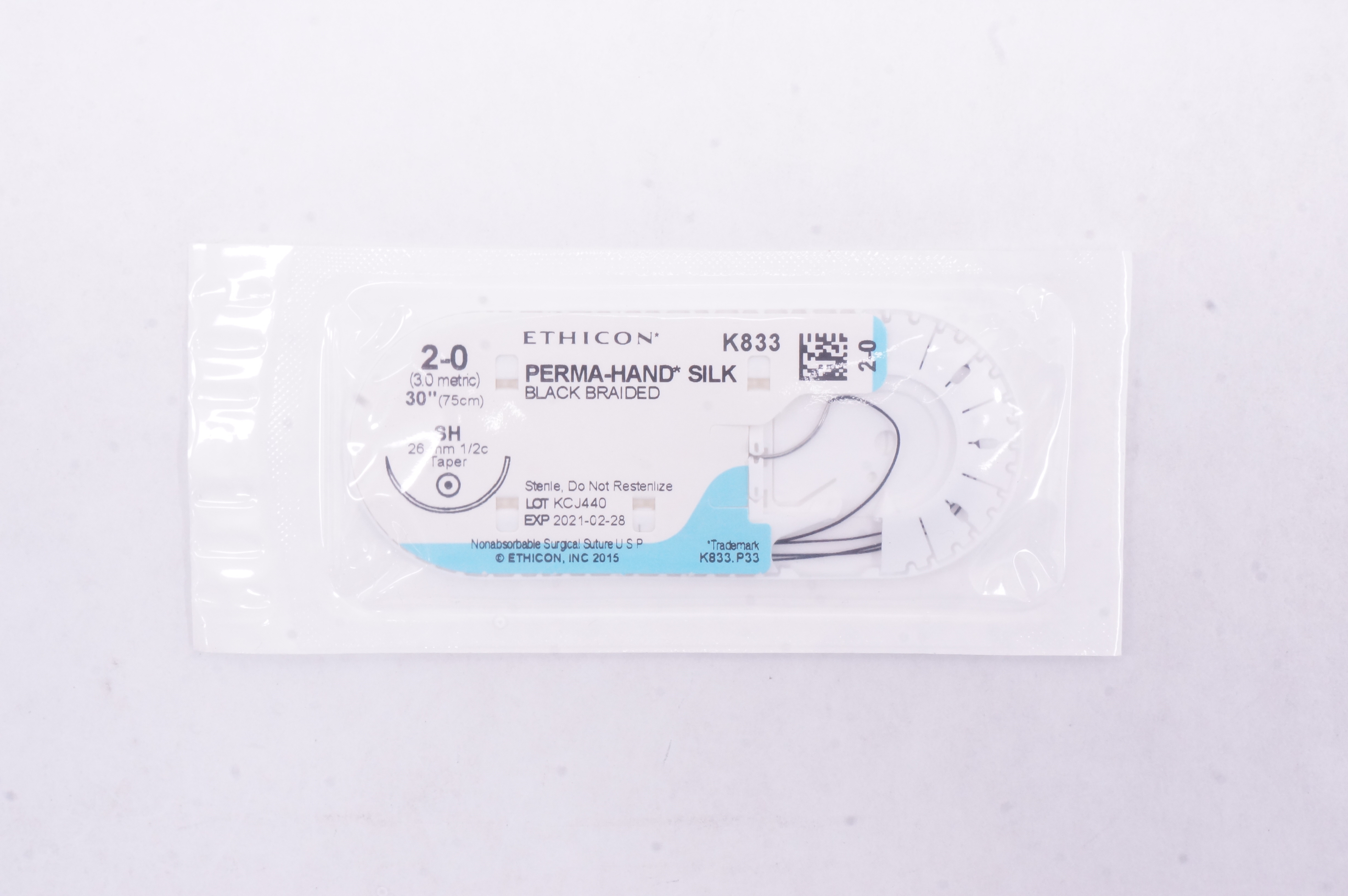 Ethicon K833 2-0 PERMA-HAND SILK Stre, SH, 26mm 1/2c Taper, 30inch (x)