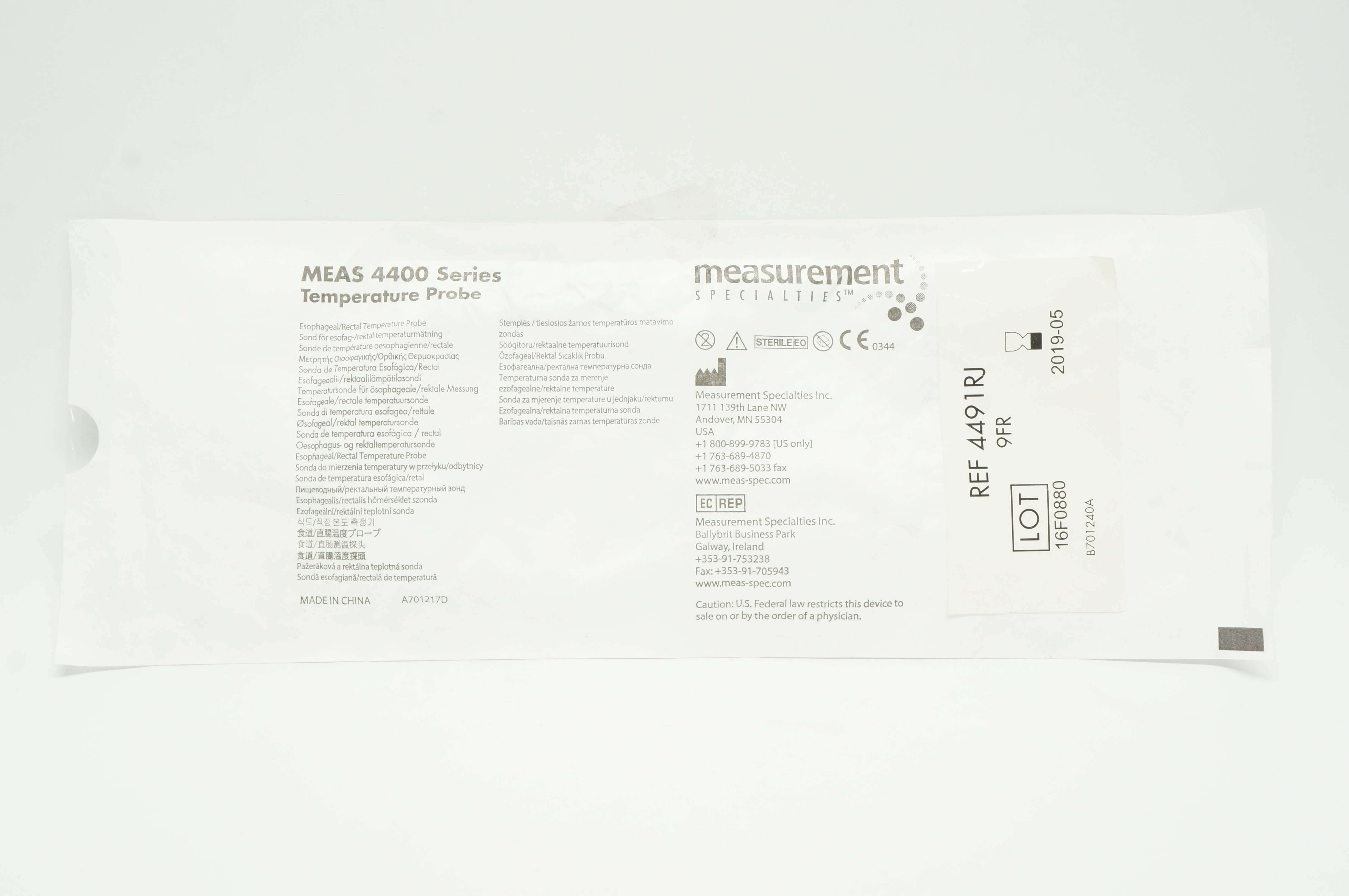 Measurement Specialities 4491RJ Esophageal/Rectal Temperature Probe 9Fr (x)