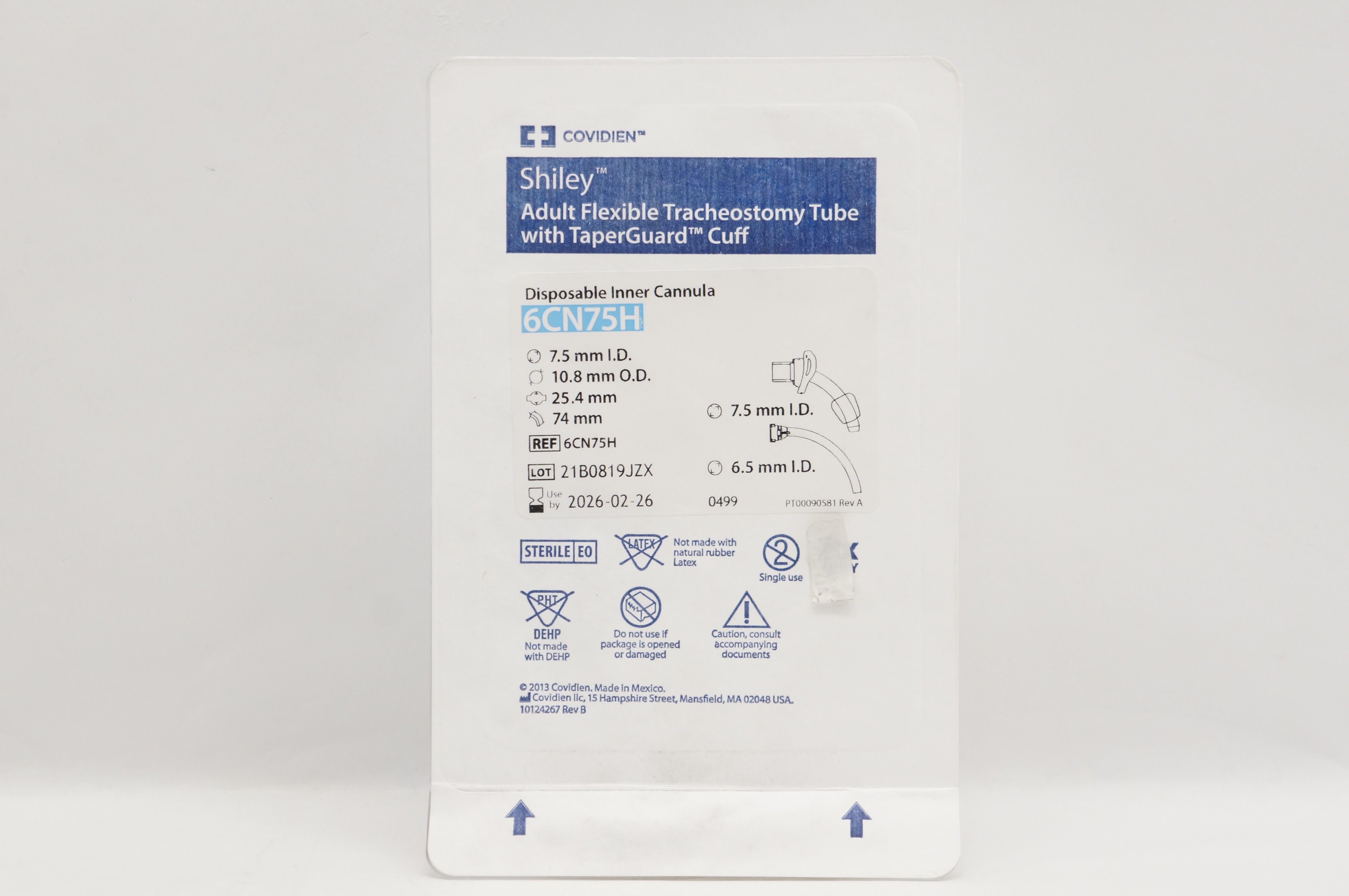 Covidien 6CN75H Shiley Adult Flexible Tracheostomy Tube 7.5ID x