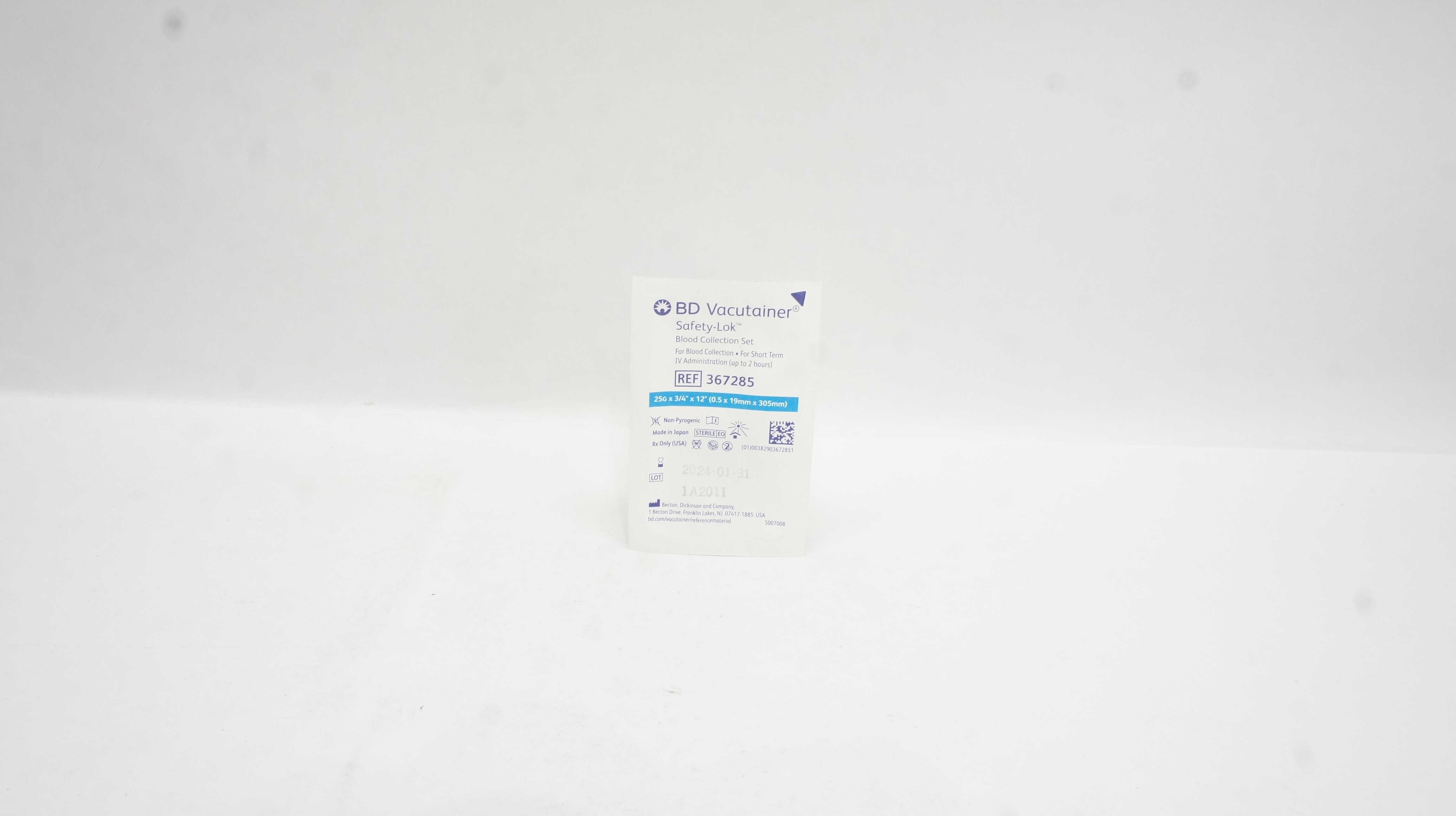 BD 367285 Vacutainer Safety-Lok Blood Collection Set 25G x 3/4 x 12inch