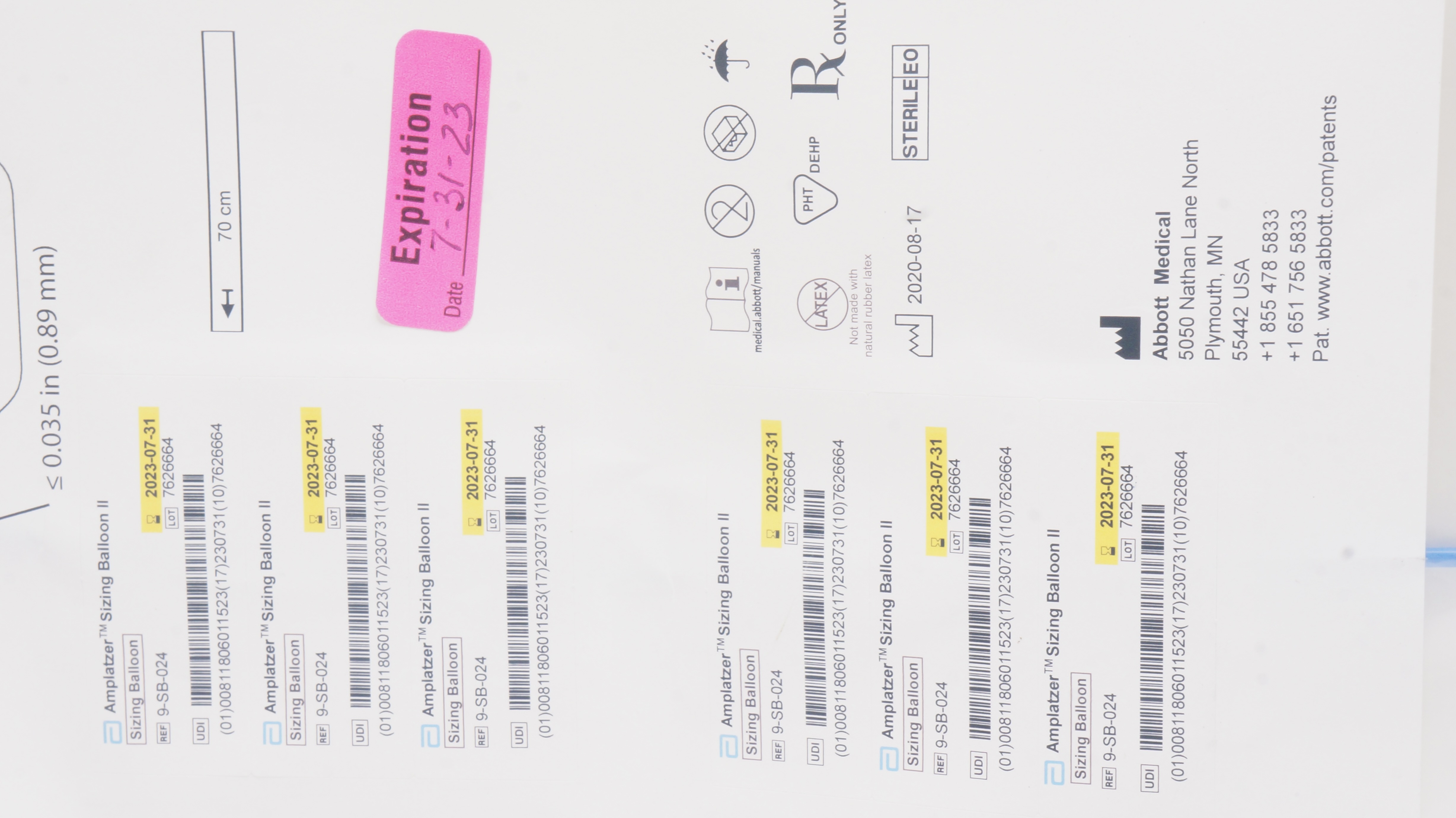 Abbott 9-SB-024 Amplatzer Sizing Balloon II 24mm x 70cm, 15mm x