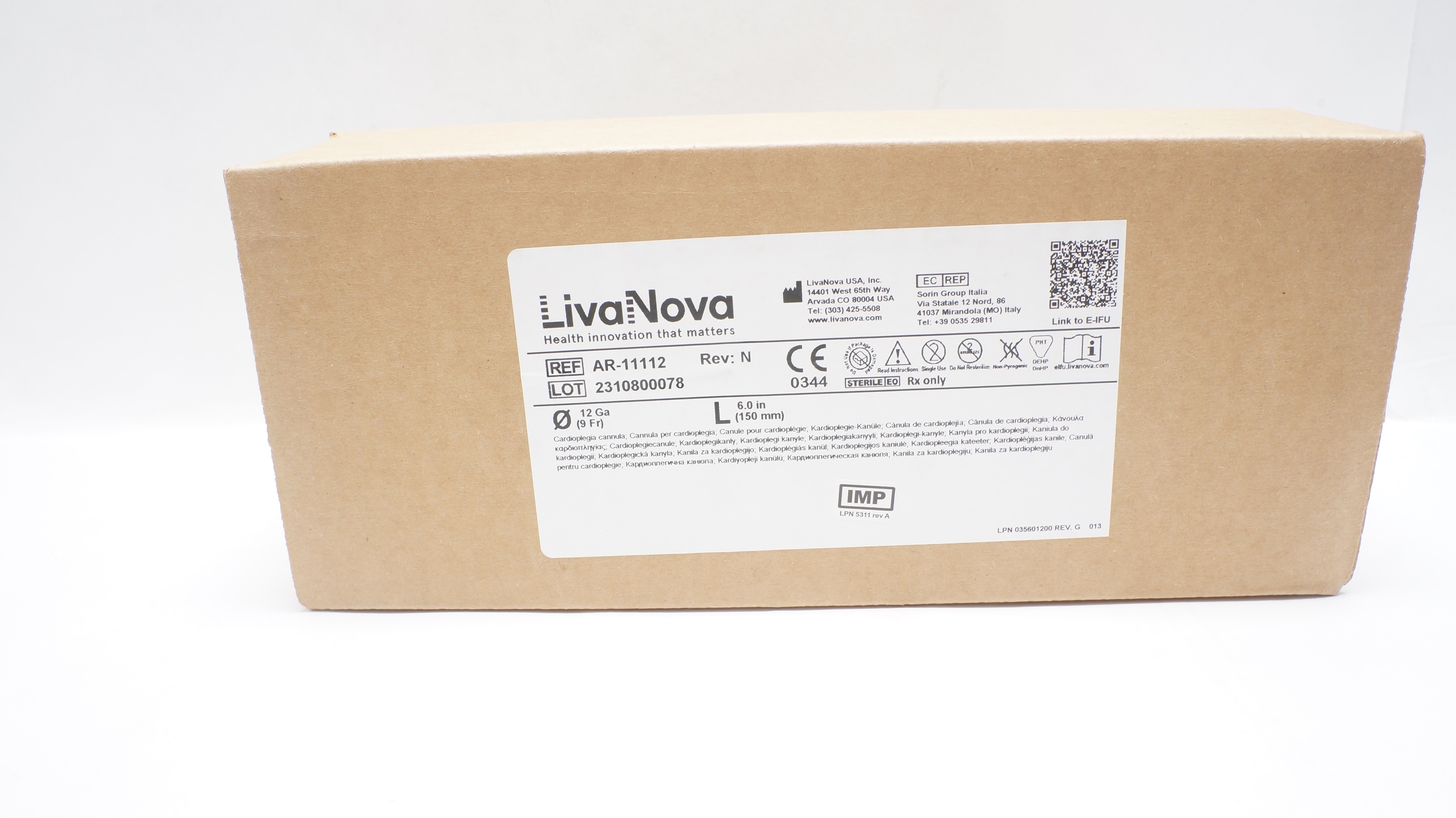 LivaNova AR11112 Cardioplegia Cannulae 12Ga x 6.0in Box of 10