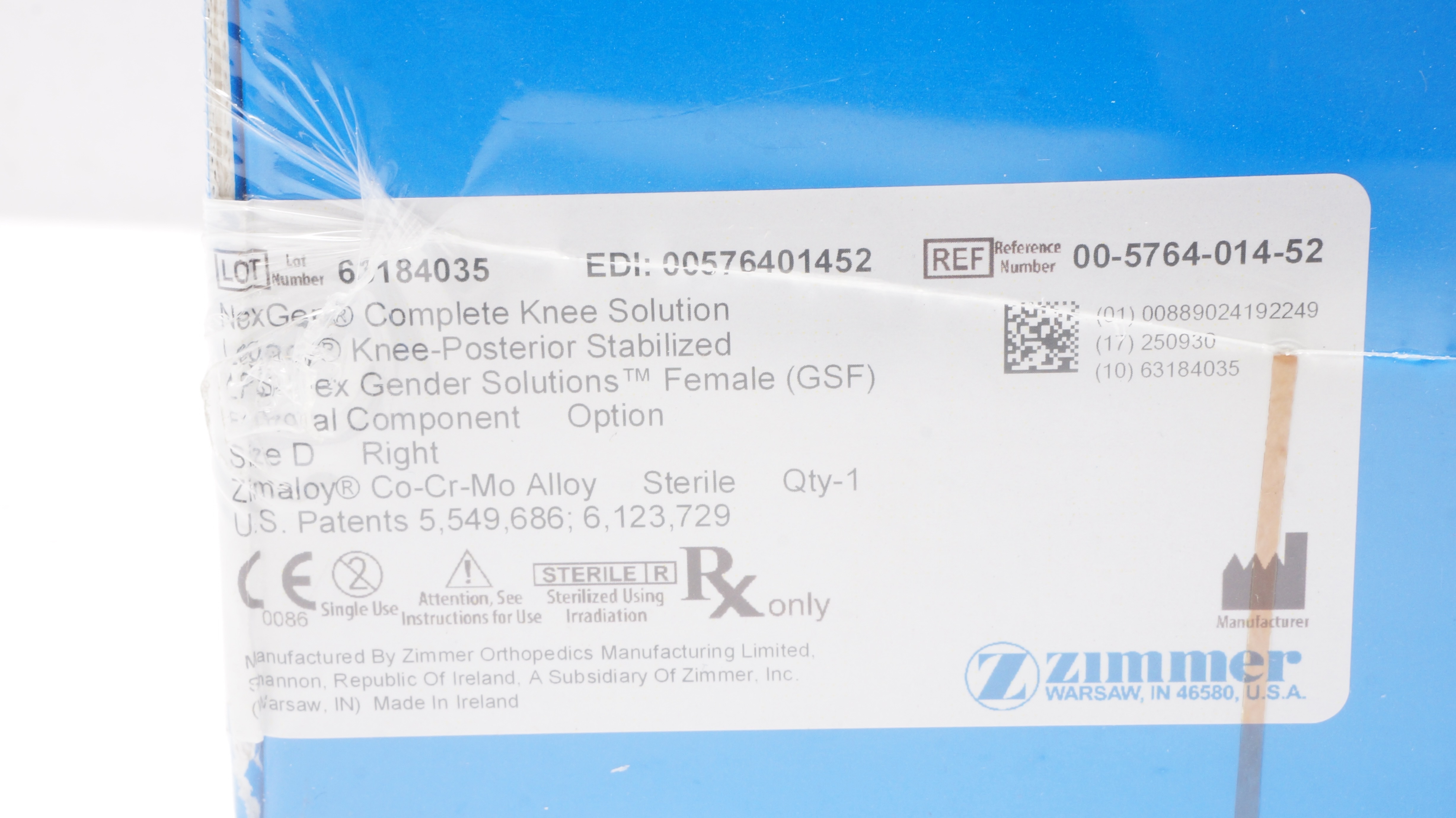 Zimmer 00-5764-014-52 NexGen Complete Knee Solution Femoral