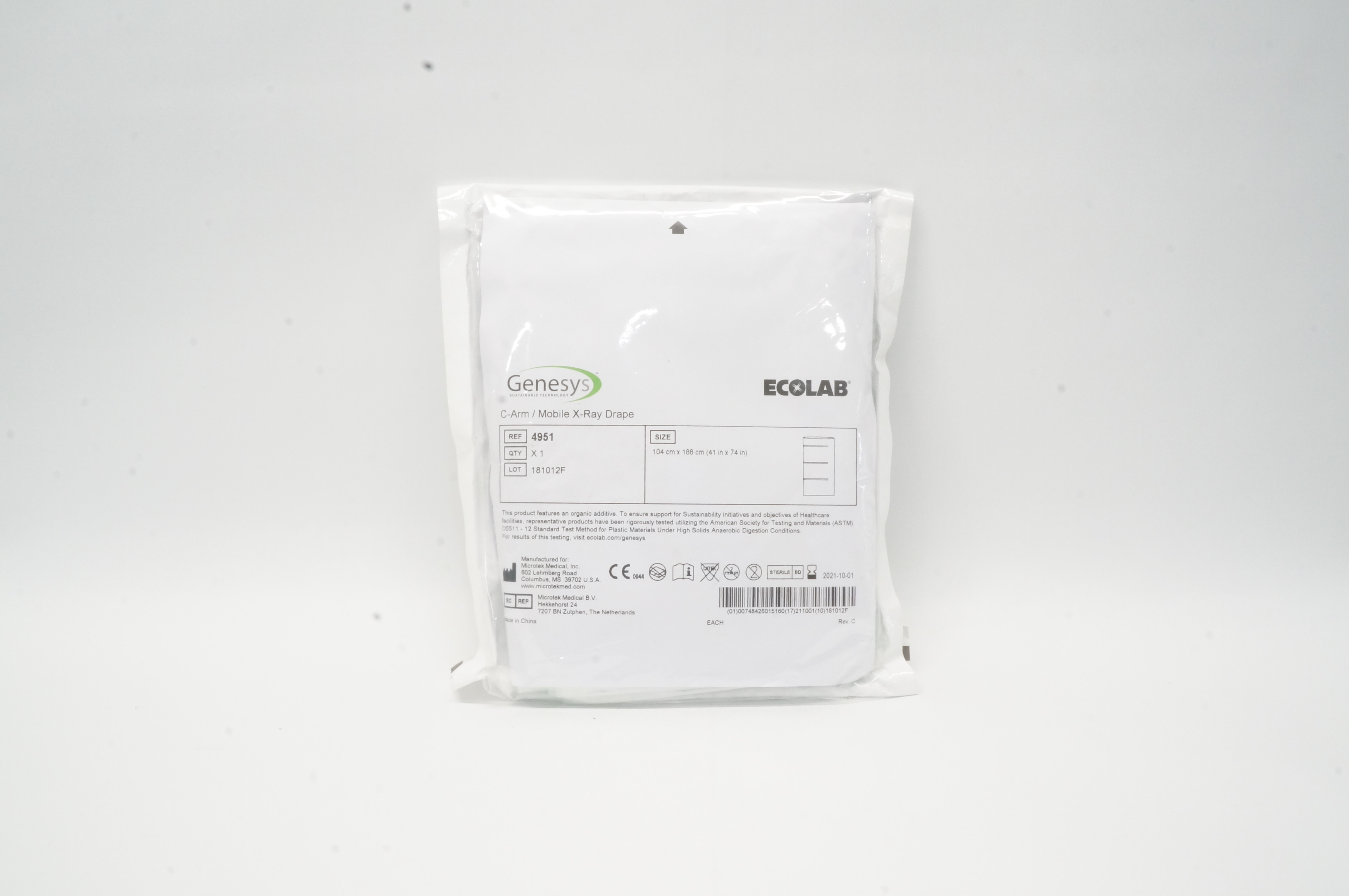 Genesys 4951 Microtek Ecolab C-Arm Mobile X-Ray Drape 41inch x 74inch